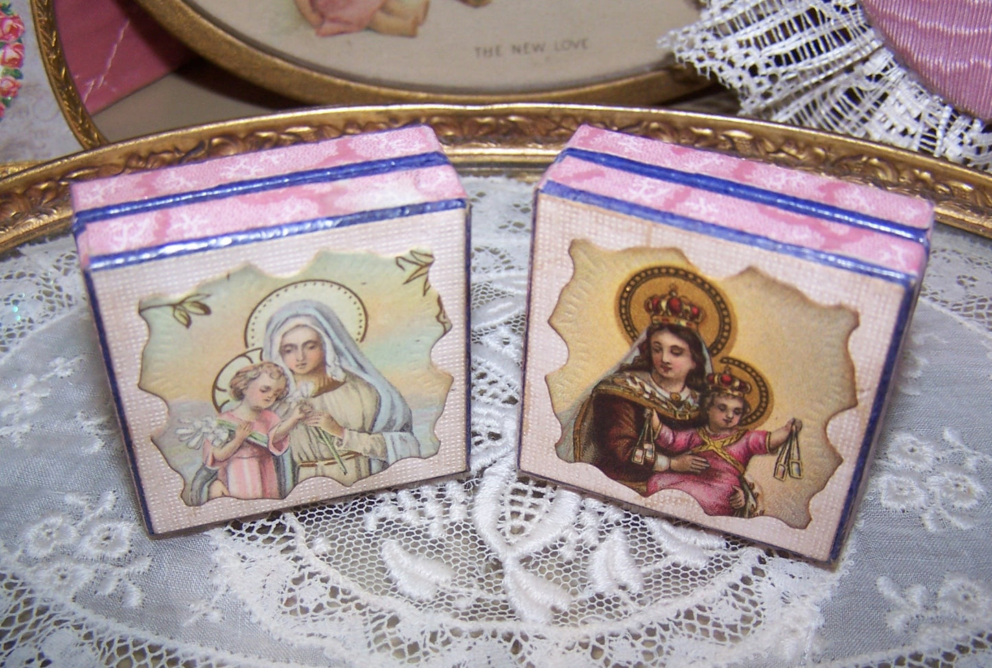 Repurposed Antique French Pharmacy Pill Box - Our Lady of the Scapular