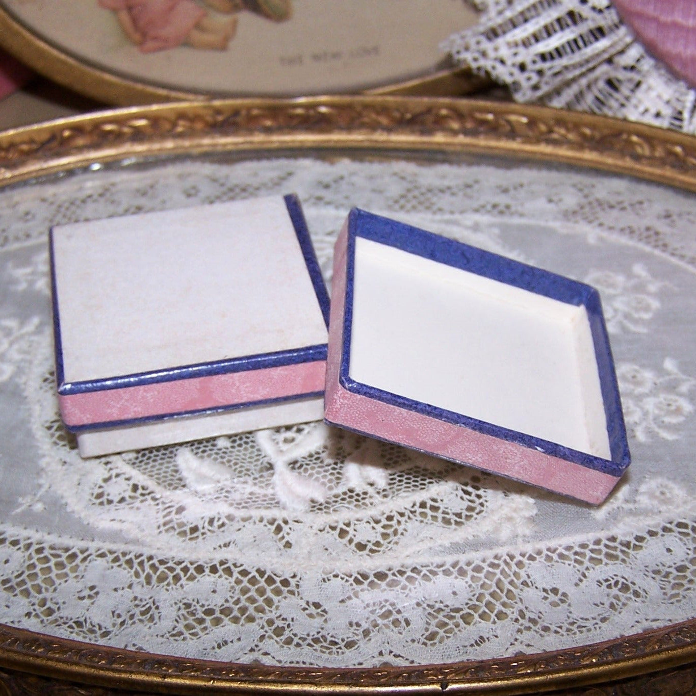 Repurposed Antique French Pharmacy Pill Box - Young Lady and Spring Flowers