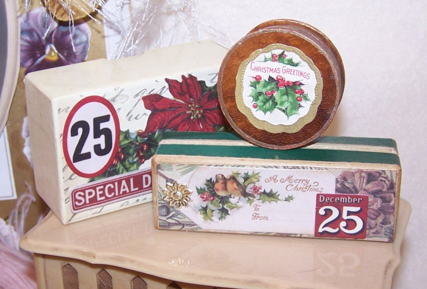 Repurposed Antique French Pharmacy Pill Box - Christmas Special Delivery