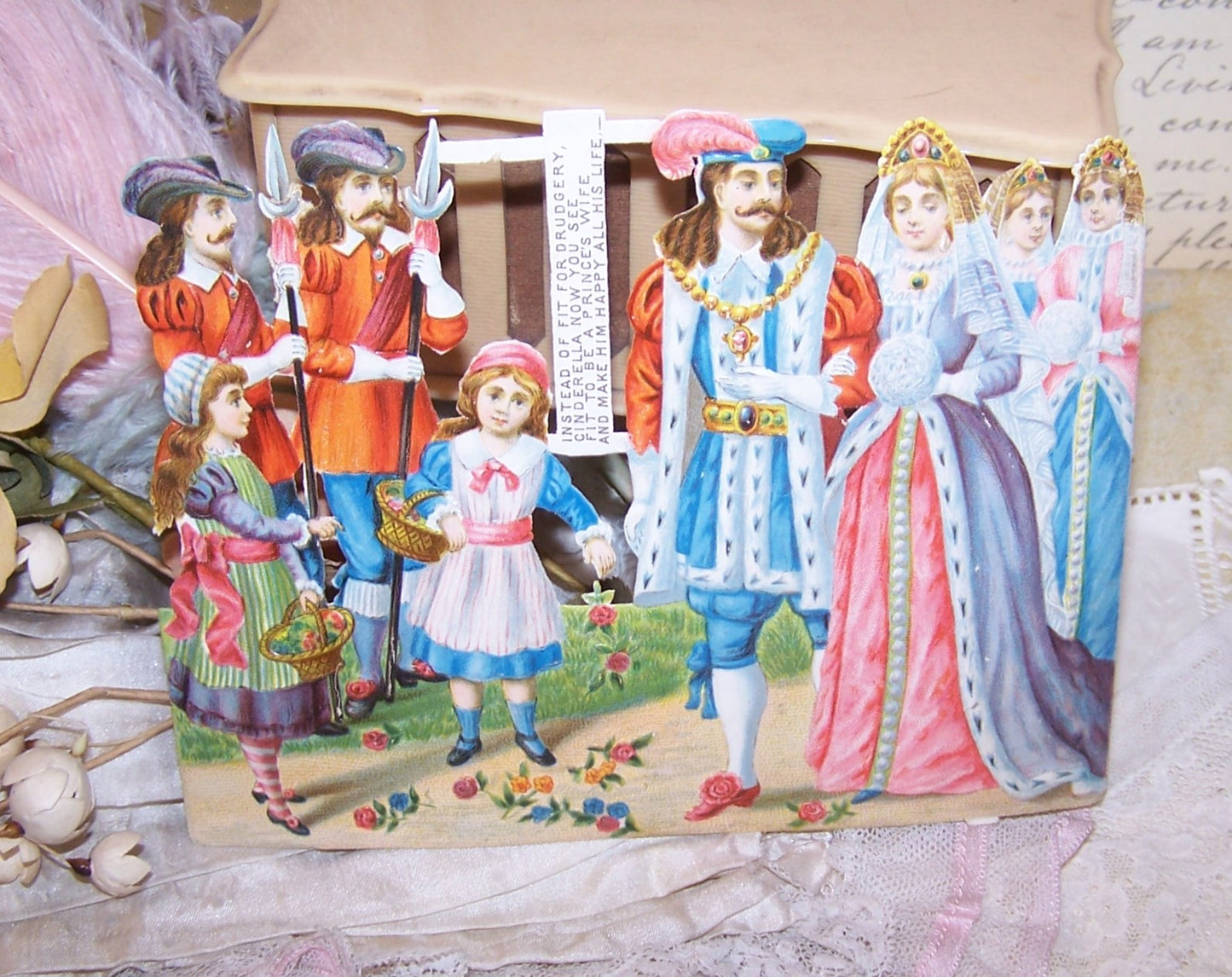 Antique Victorian Die Cut - Cinderella's Wedding to Her Prince