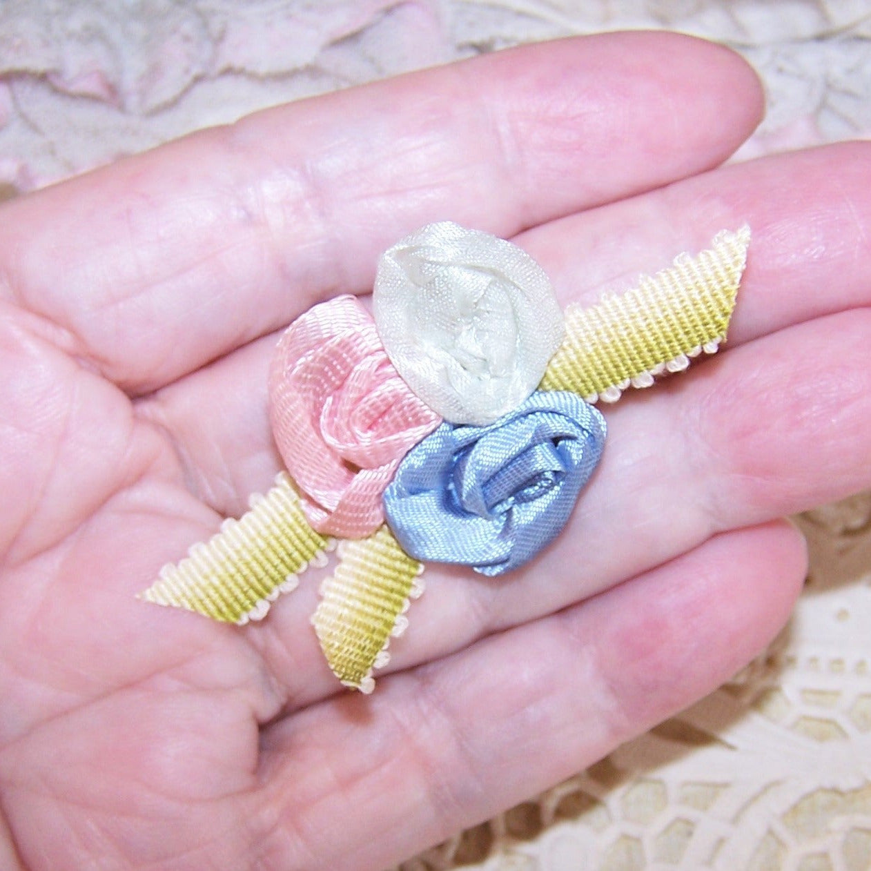 Revival French Ribbonwork Spray - Dress Hat Hanky Holder Applique