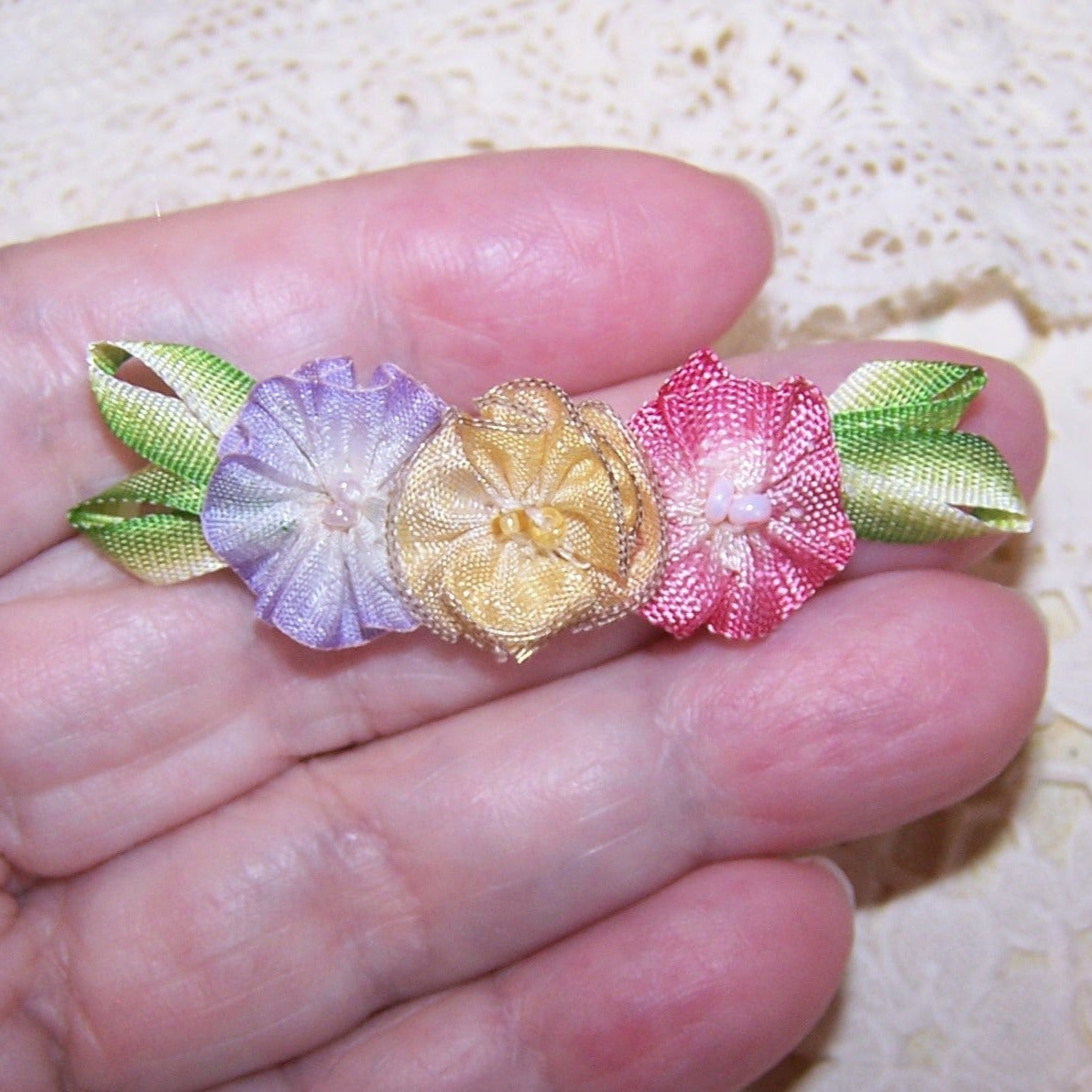 Revival French Ribbonwork Spray - Lavender / Yellow / Pink Ombre Ribbon