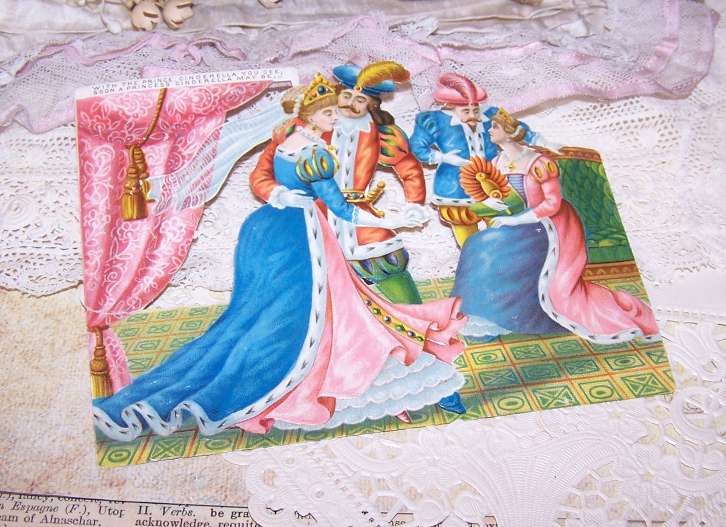 Antique Victorian Die Cut - Cinderella and Her Prince