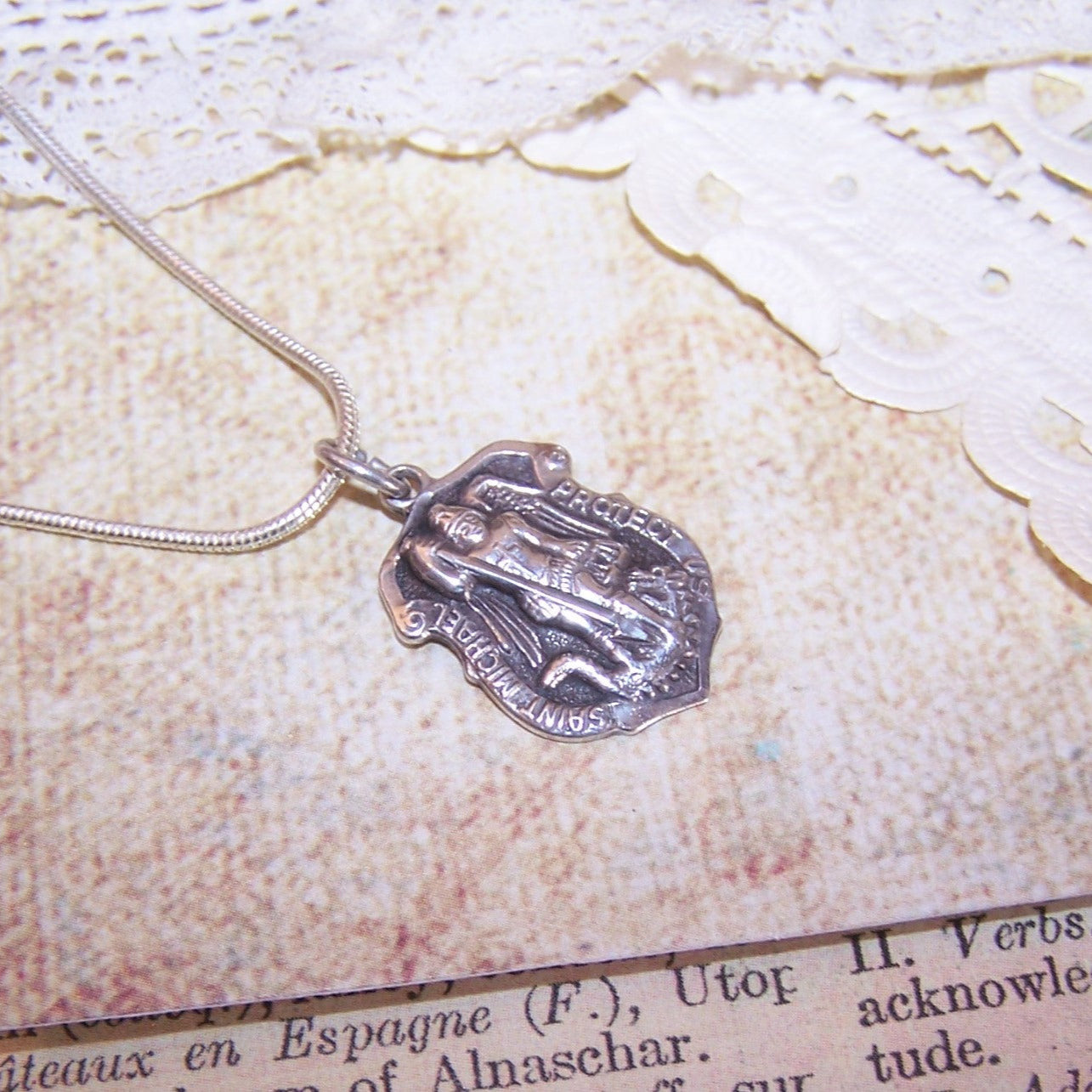 CHAPEL Sterling Silver Religious Medal - Saint Michael Slaying the Dragon