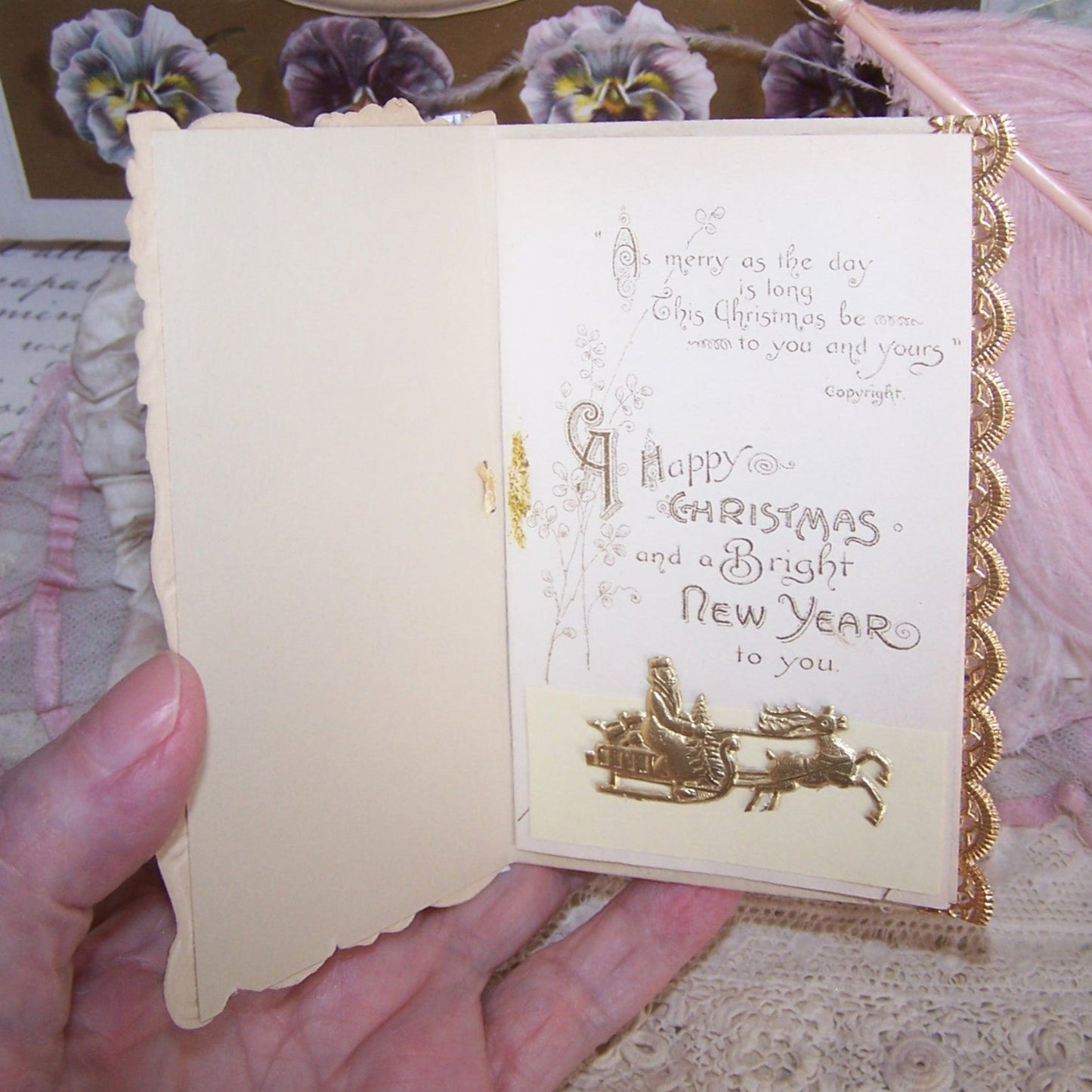 Repurposed Antique Victorian Christmas Greeting Card - Forget Me Not