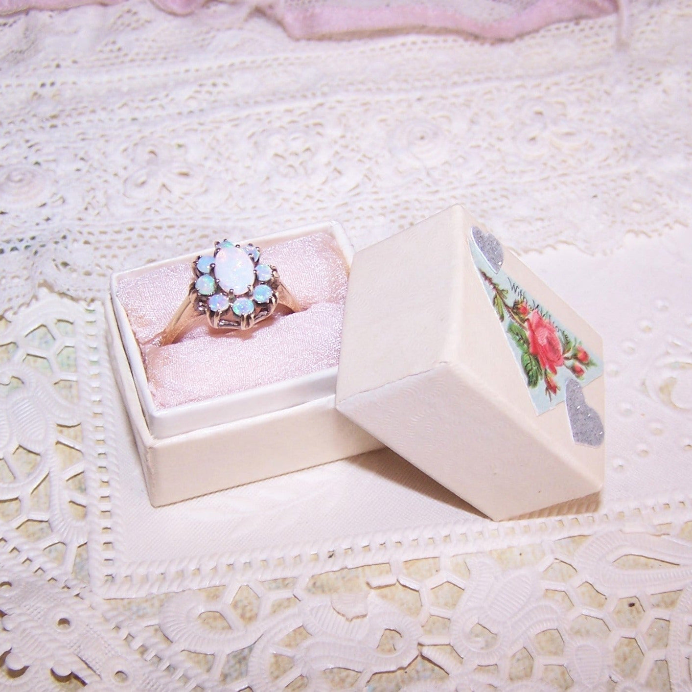 Cream Antique Victorian Paper Ring Box - WITH MY LOVE