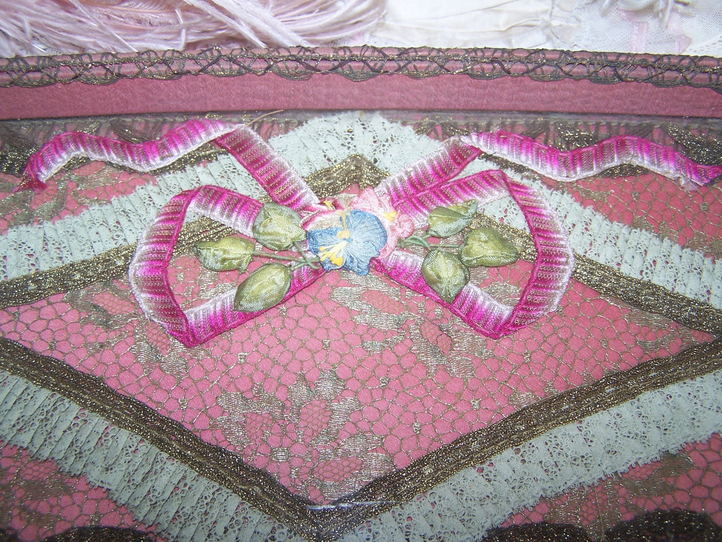 Antique French Ribbonwork Boudoir Tray with Rococo Ribbon Trim
