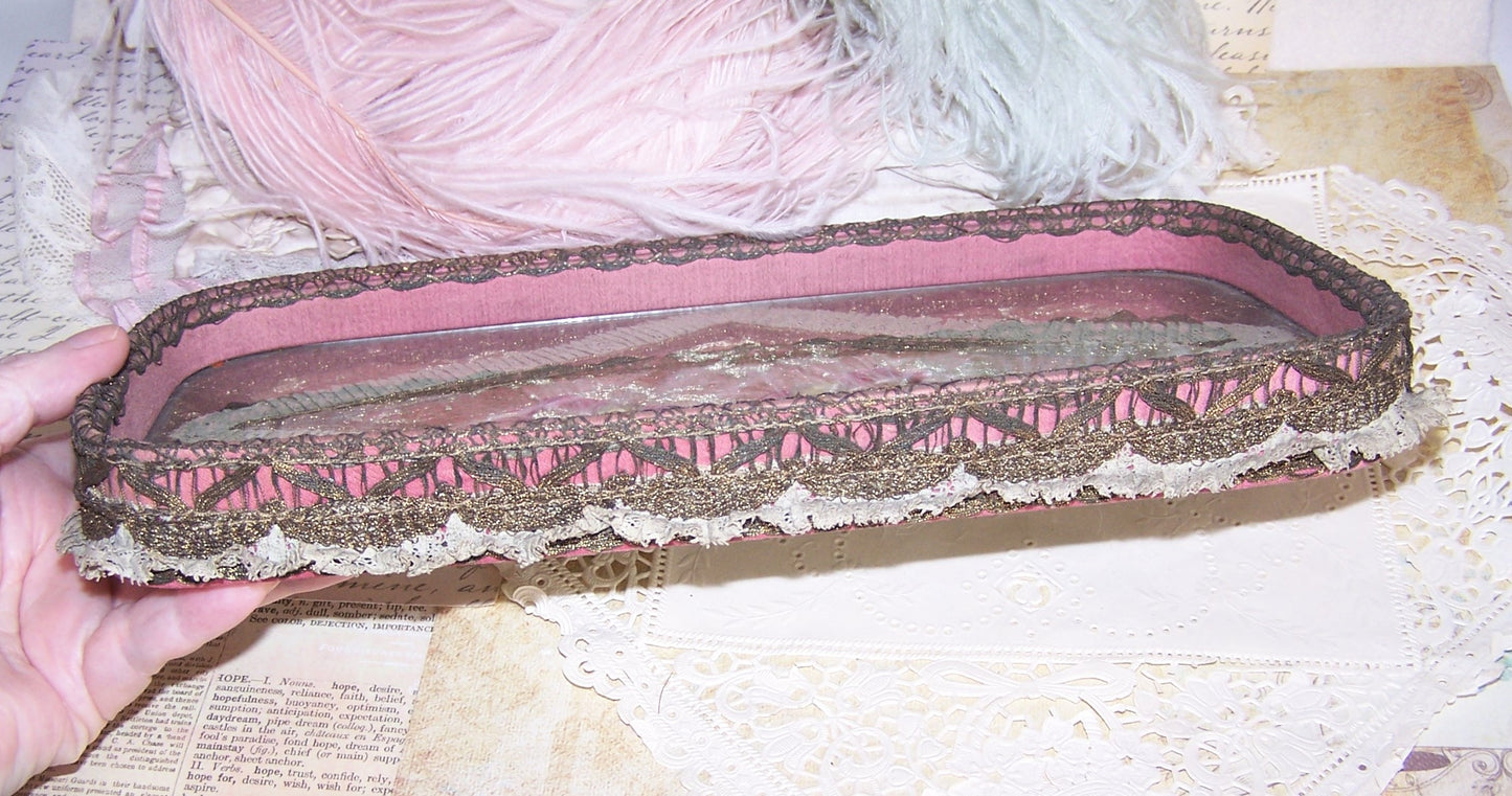 Antique French Ribbonwork Boudoir Tray with Rococo Ribbon Trim