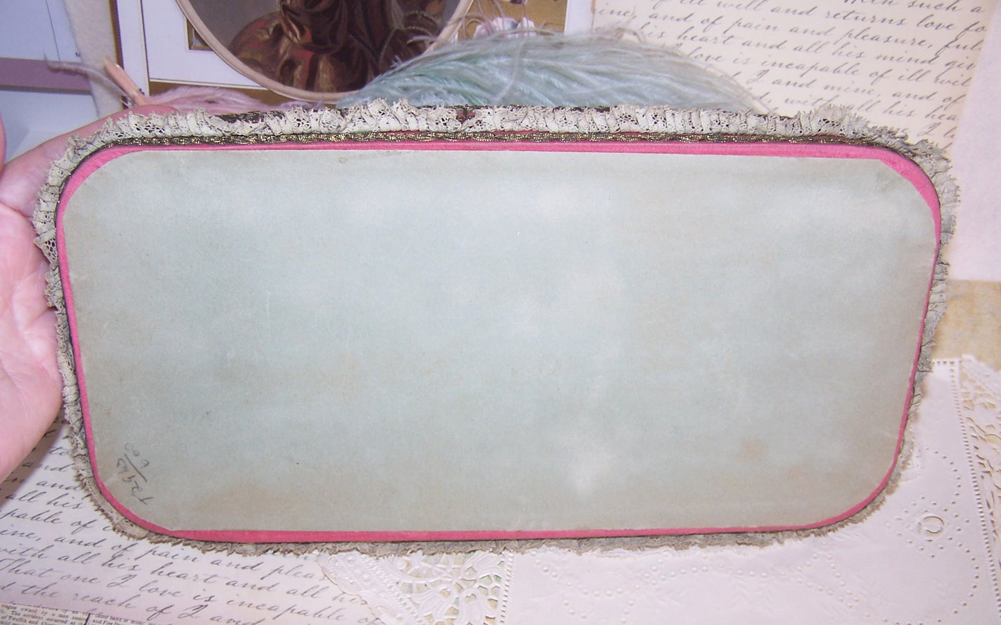 Antique French Ribbonwork Boudoir Tray with Rococo Ribbon Trim