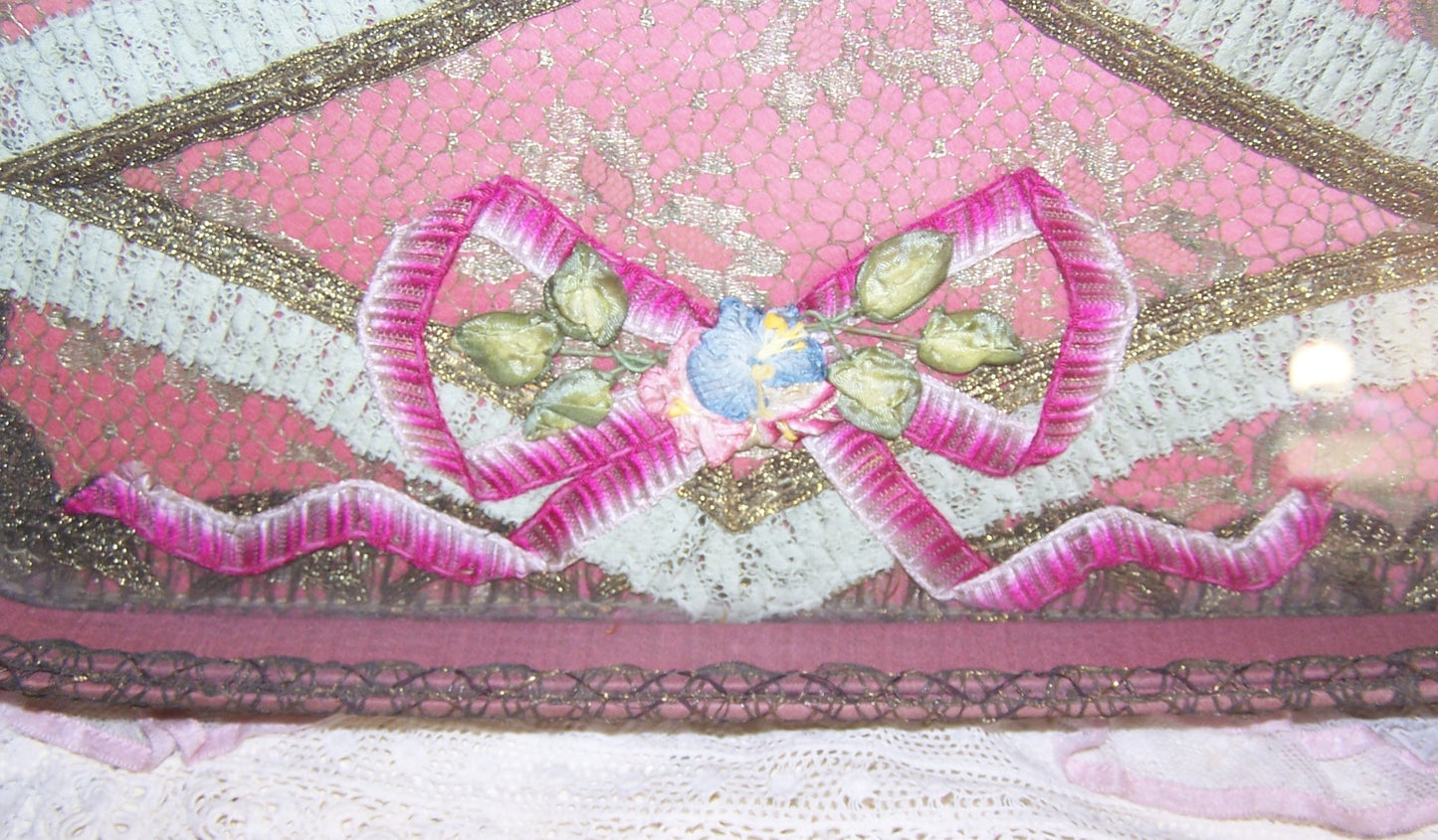 Antique French Ribbonwork Boudoir Tray with Rococo Ribbon Trim
