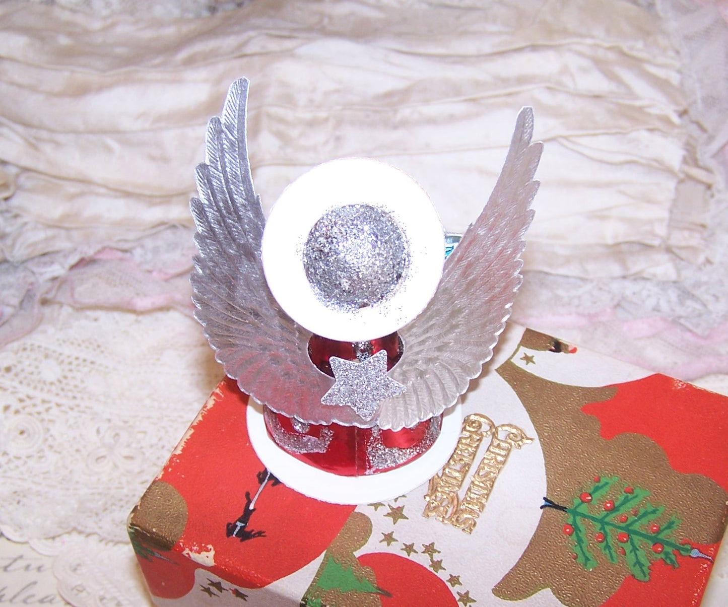Upcycled Made in Japan Christmas Ornament - Angel Carrying Tree