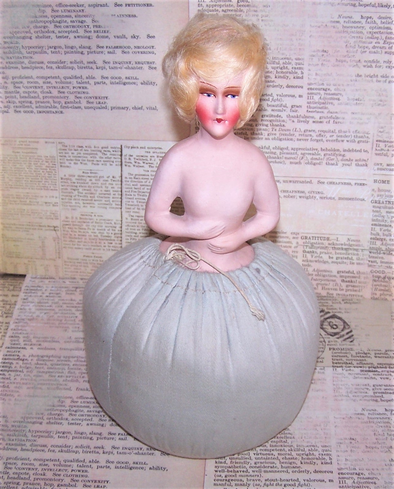 Art Deco Boudoir Pin Cushion Doll - German Composition | Lady with Blonde Hair