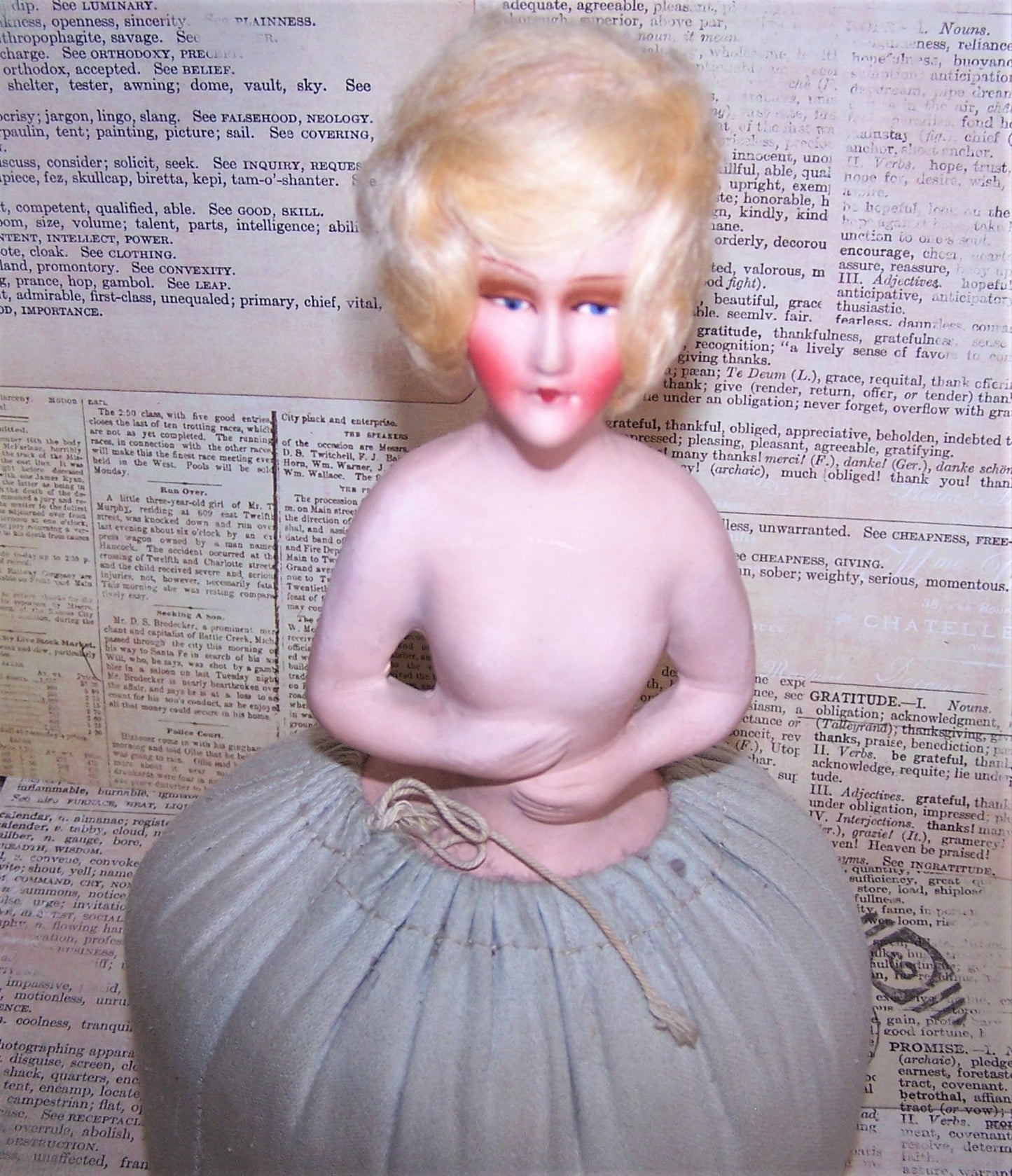 Art Deco Boudoir Pin Cushion Doll - German Composition | Lady with Blonde Hair