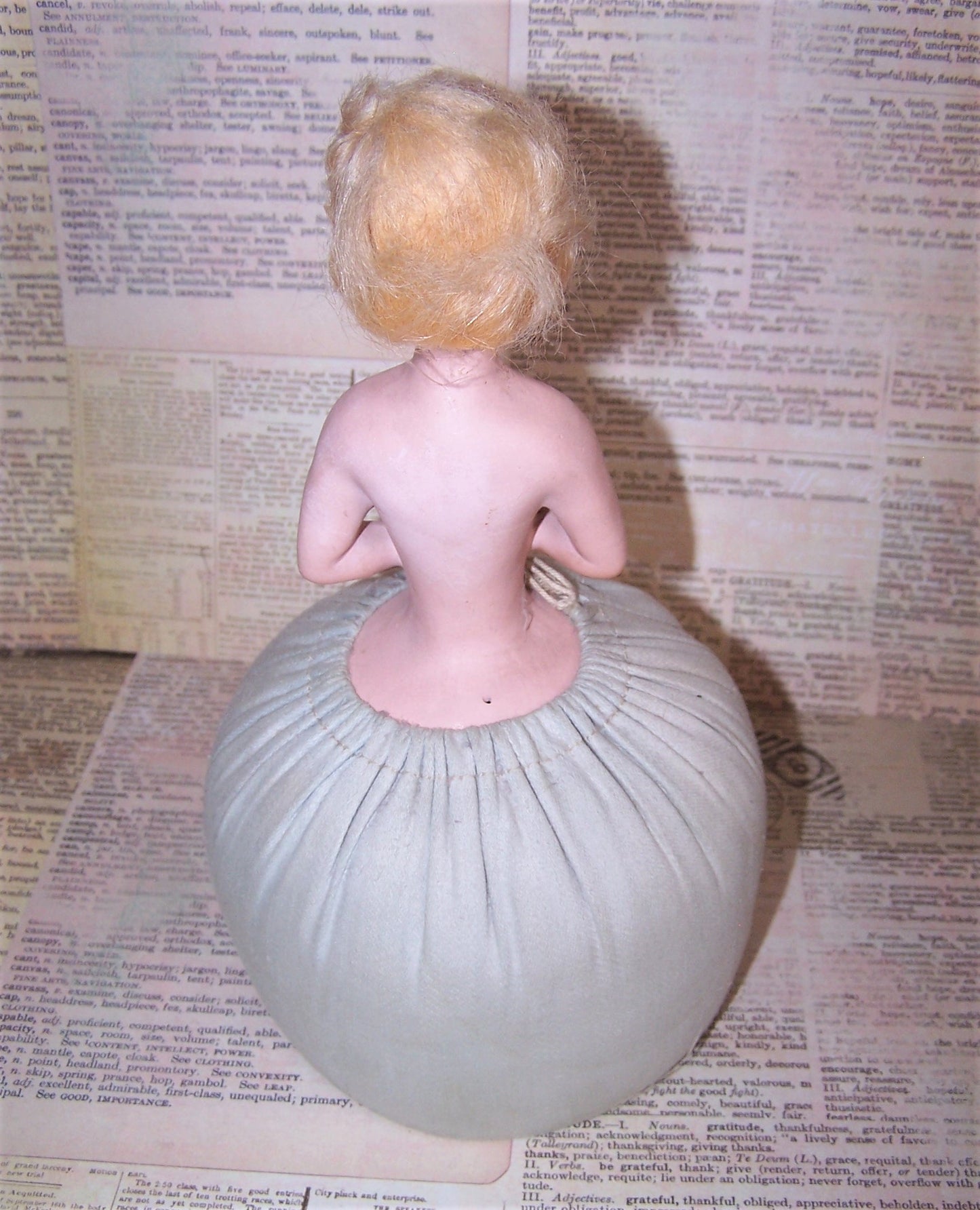 Art Deco Boudoir Pin Cushion Doll - German Composition | Lady with Blonde Hair