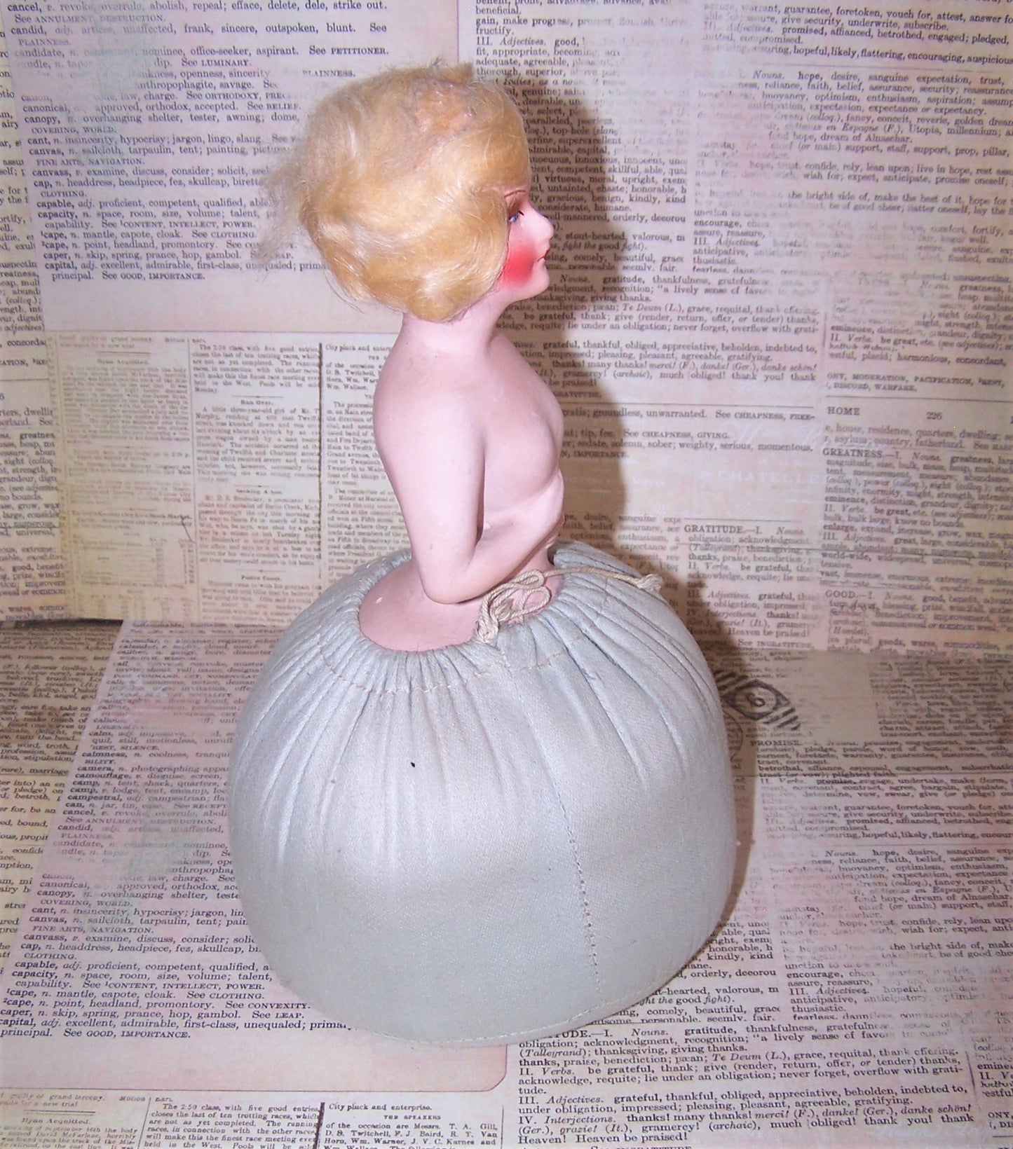 Art Deco Boudoir Pin Cushion Doll - German Composition | Lady with Blonde Hair