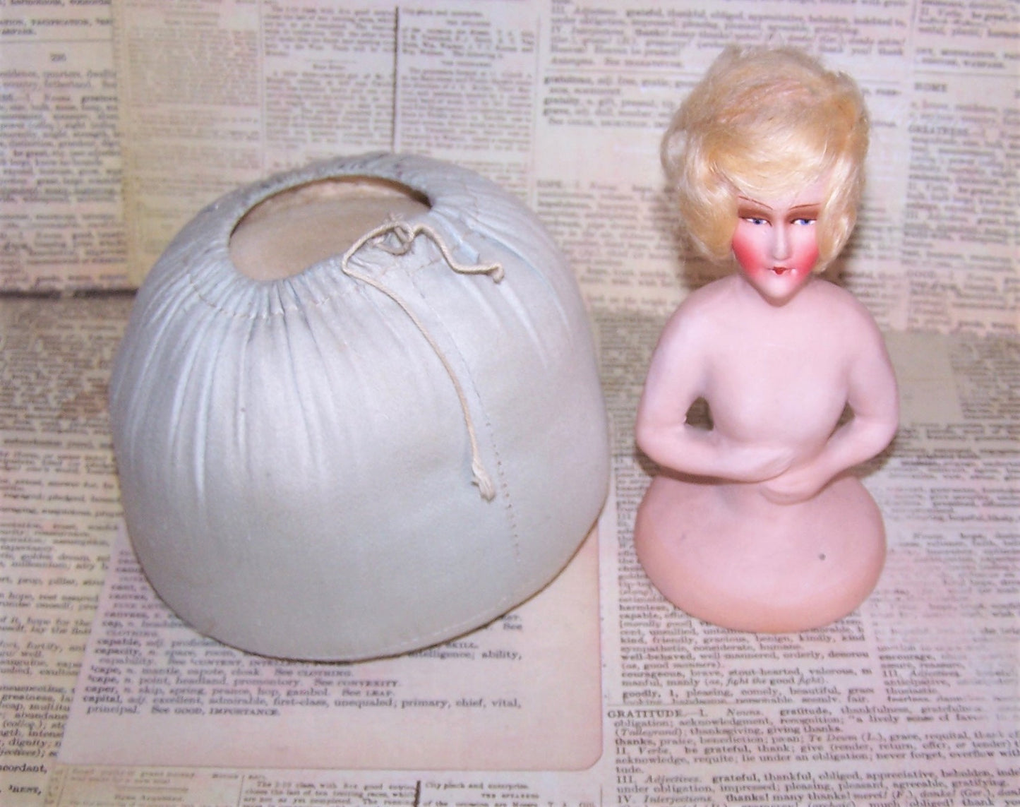 Art Deco Boudoir Pin Cushion Doll - German Composition | Lady with Blonde Hair