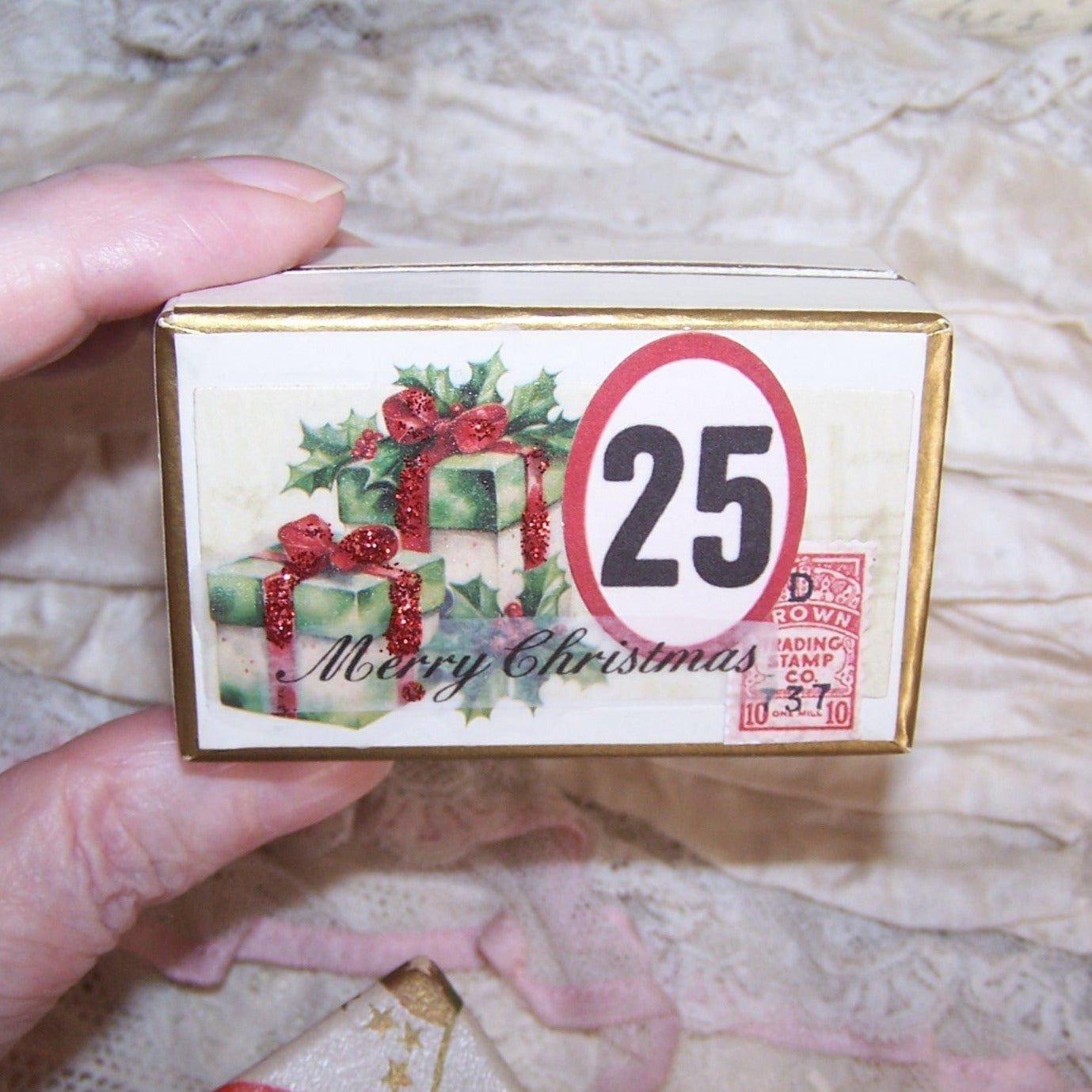 Repurposed Antique French Pharmacy Pill Box - Merry Christmas Gift