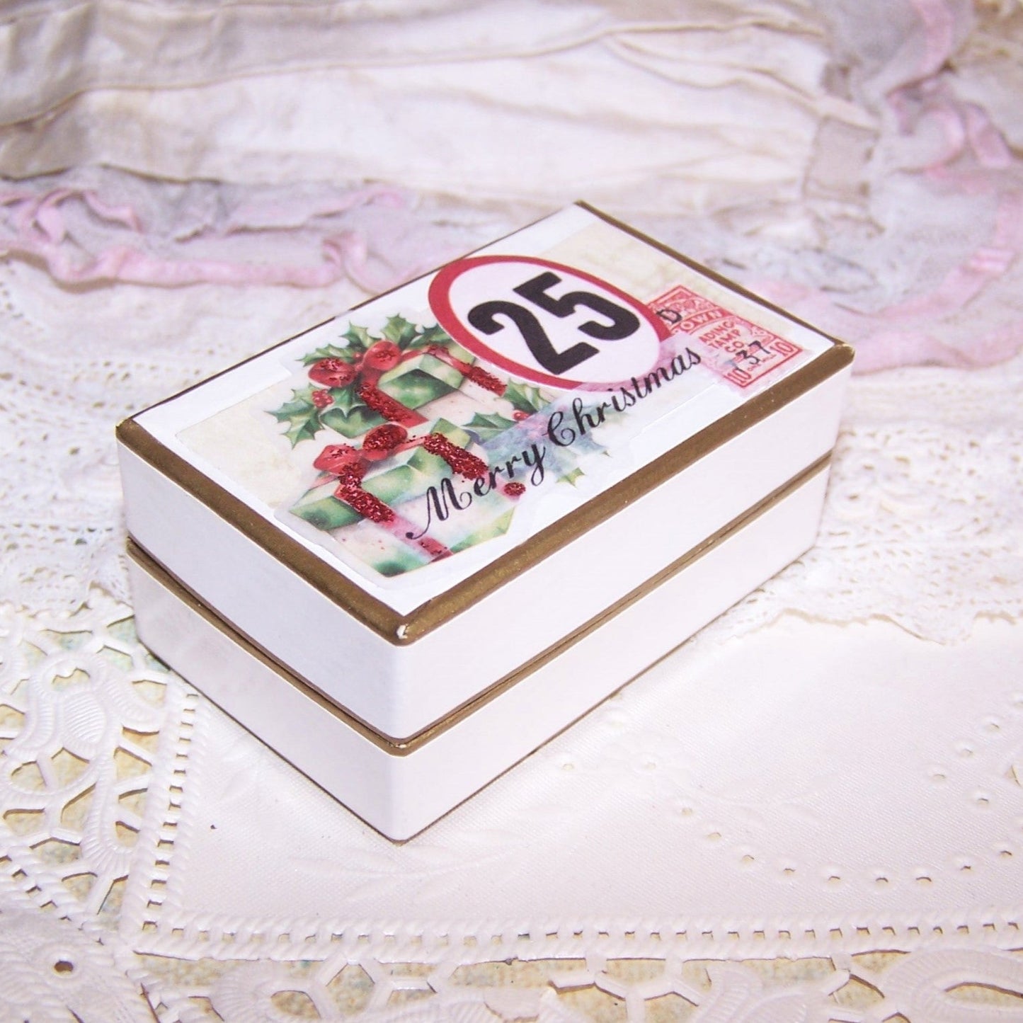 Repurposed Antique French Pharmacy Pill Box - Merry Christmas Gift