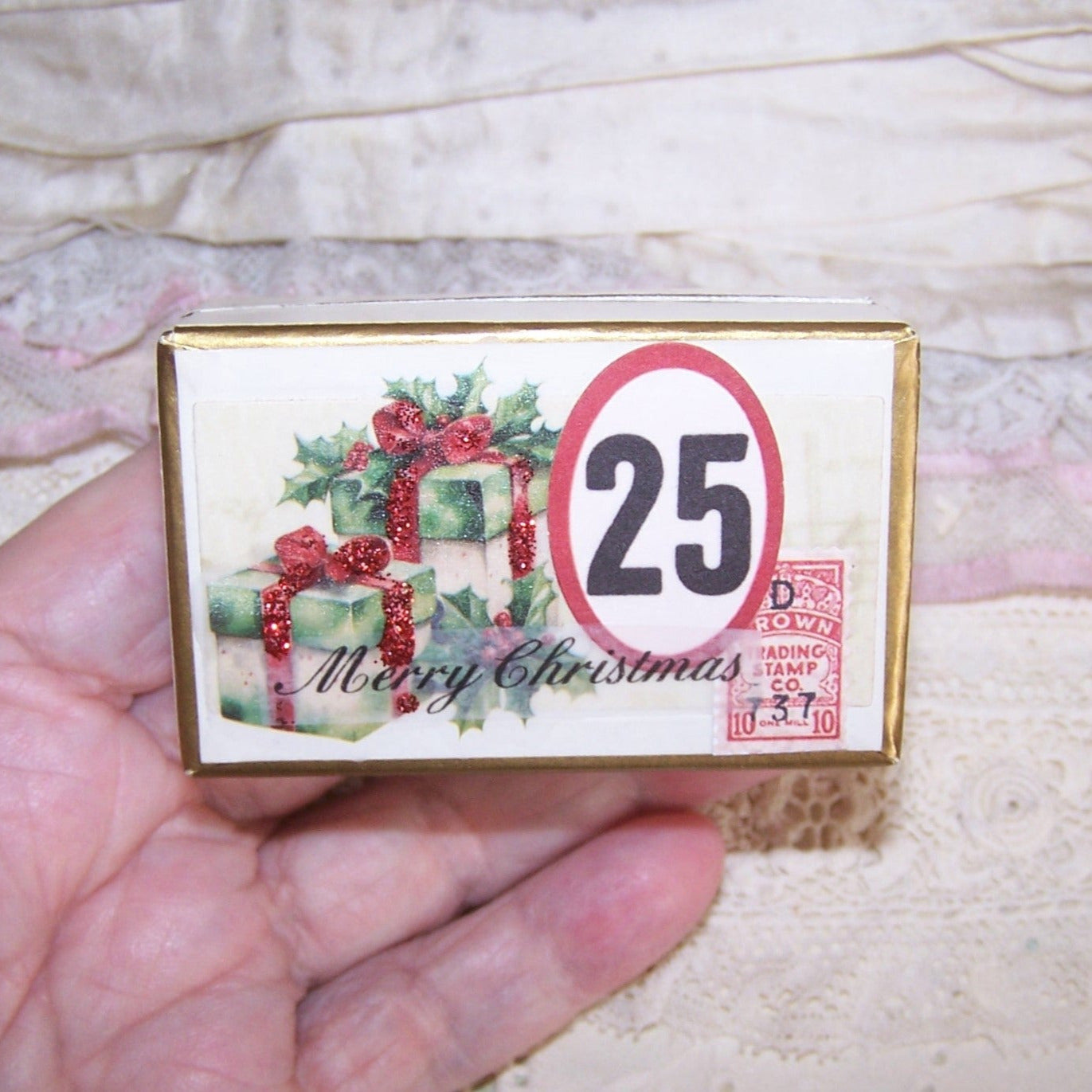 Repurposed Antique French Pharmacy Pill Box - Merry Christmas Gift