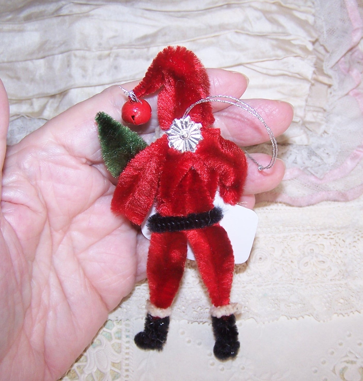December 25 Christmas Ornament - Chenille Santa Claus Carrying Tree