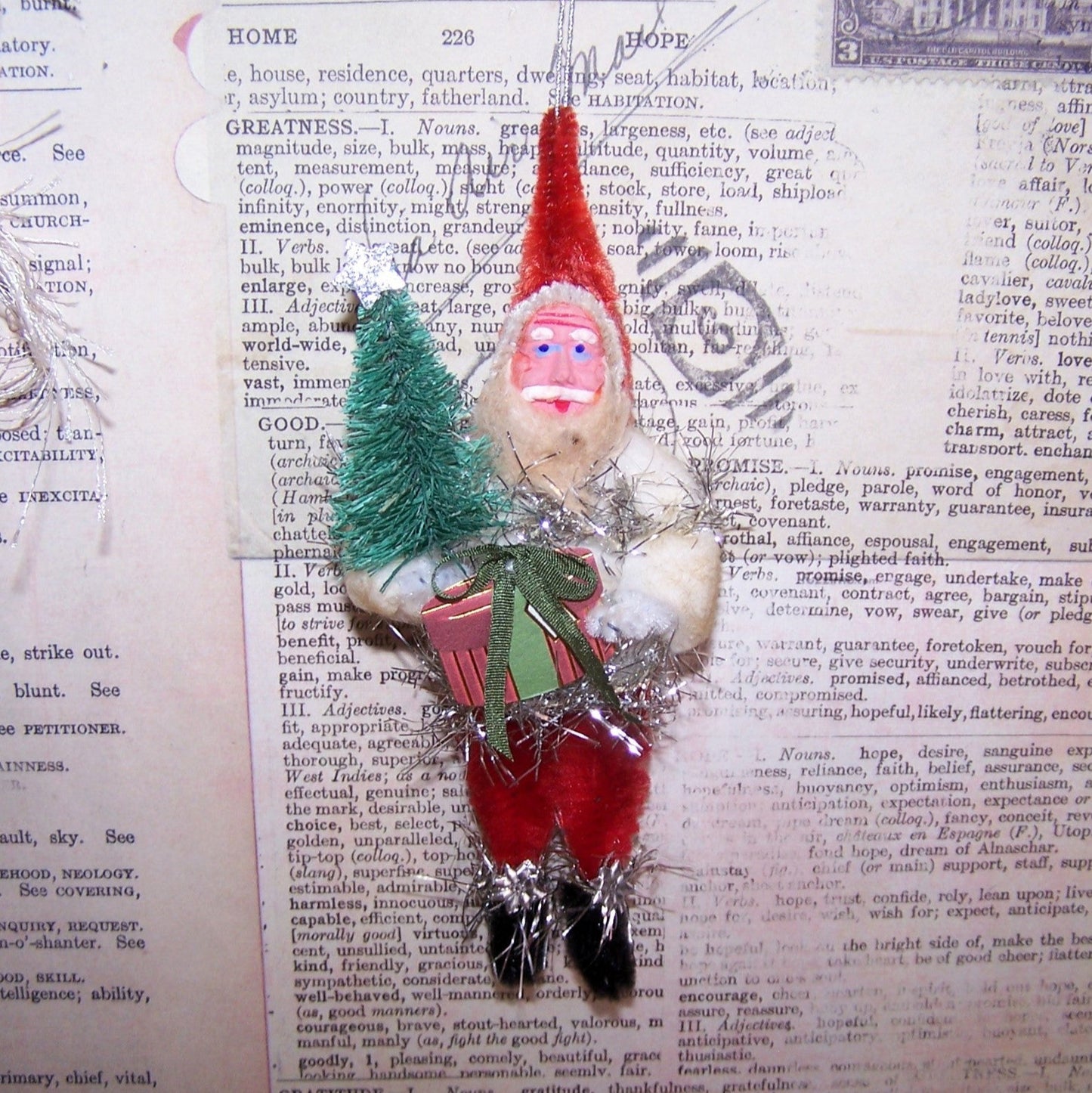Chenille Christmas Ornament - Santa Claus with Tinsel & Tree