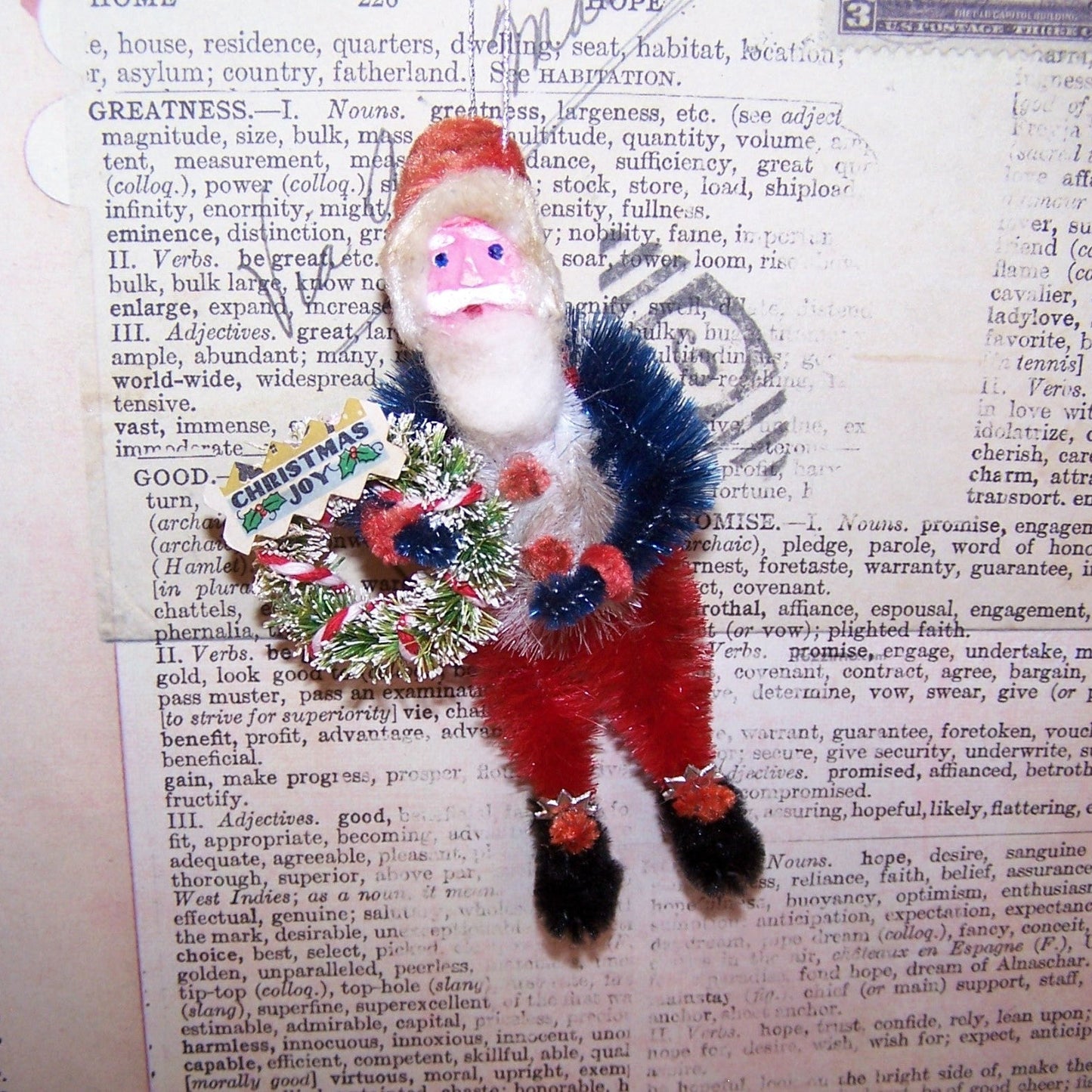 OOAK Patriotic Chenille Christmas Ornament | Red White Blue Santa Claus