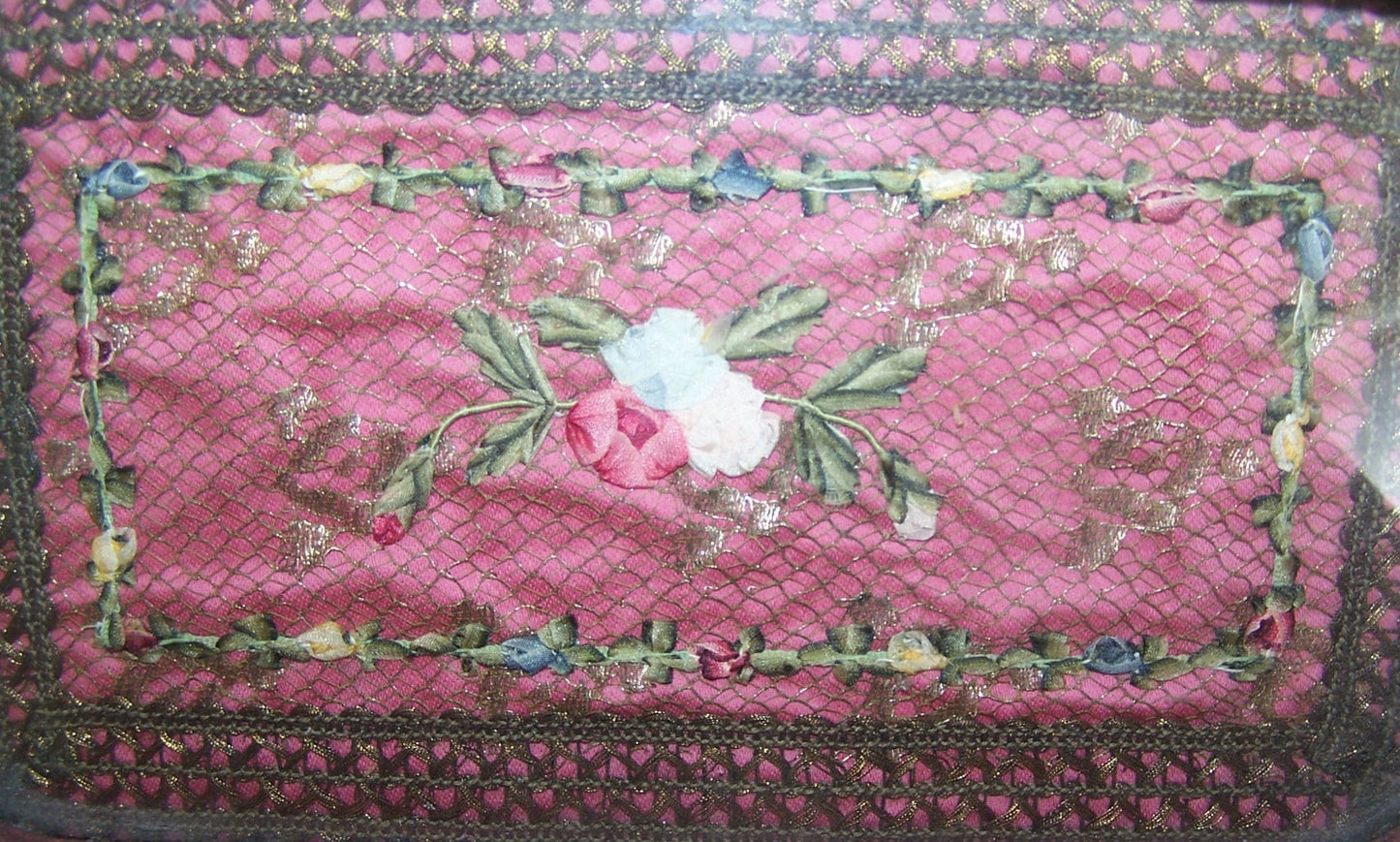 Antique French Ribbonwork Boudoir Tray with Rococo Ribbon Trim