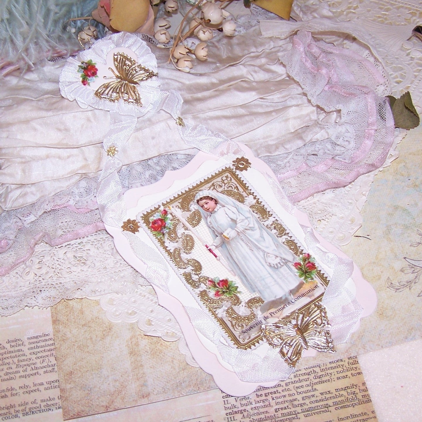 Mixed Media Victorian Revival Souvenir of Young Girl's First Communion