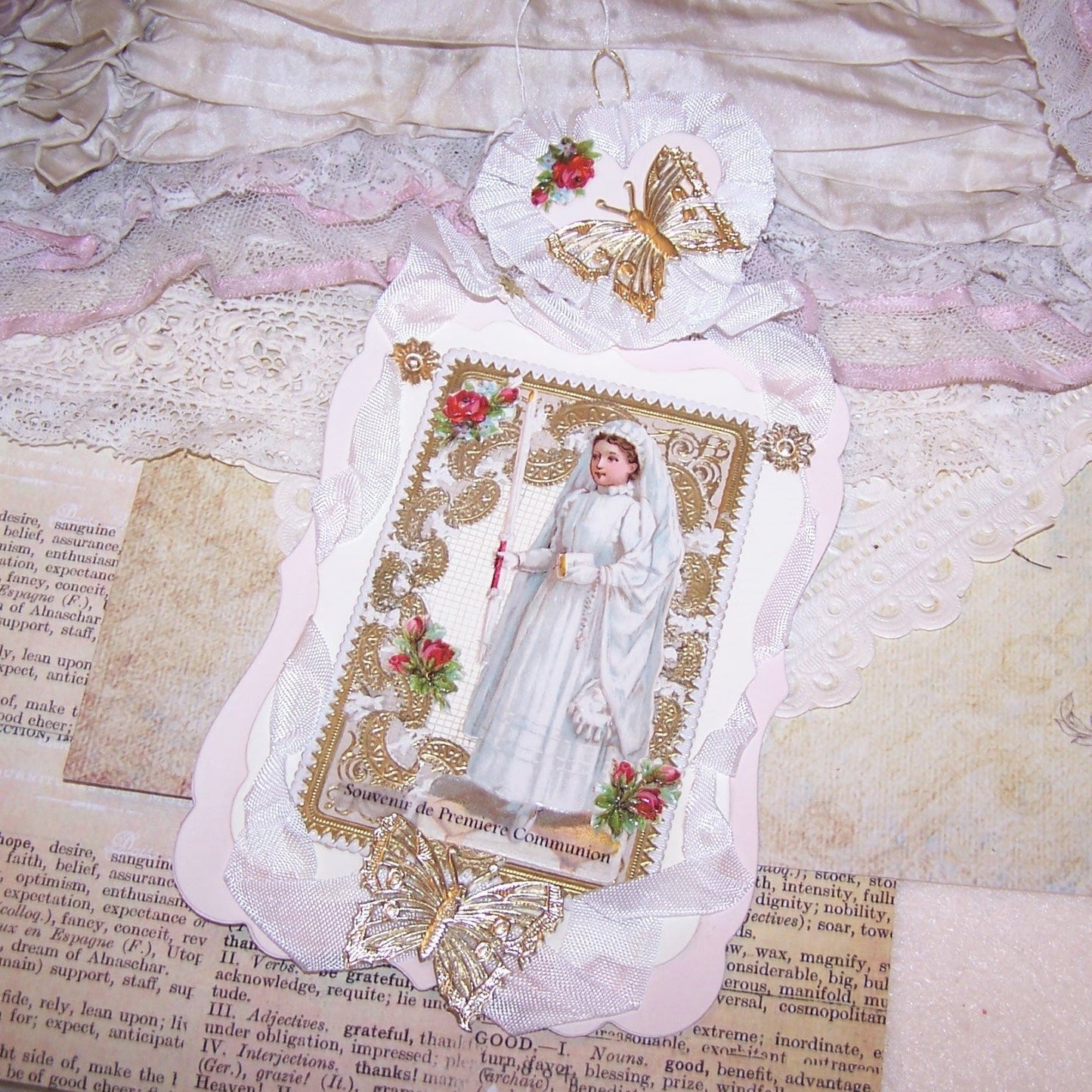 Mixed Media Victorian Revival Souvenir of Young Girl's First Communion