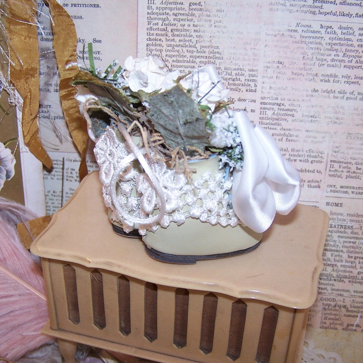 Wedding Gift or Table Favor - Decorated Doll Shoes in White