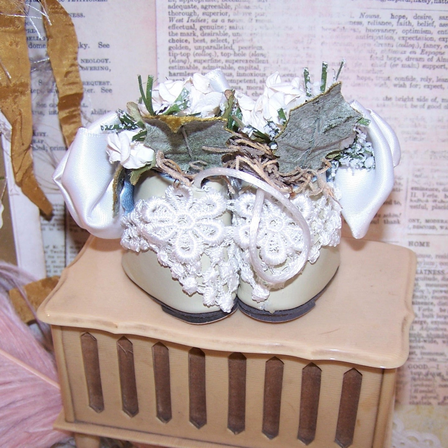 Wedding Gift or Table Favor - Decorated Doll Shoes in White