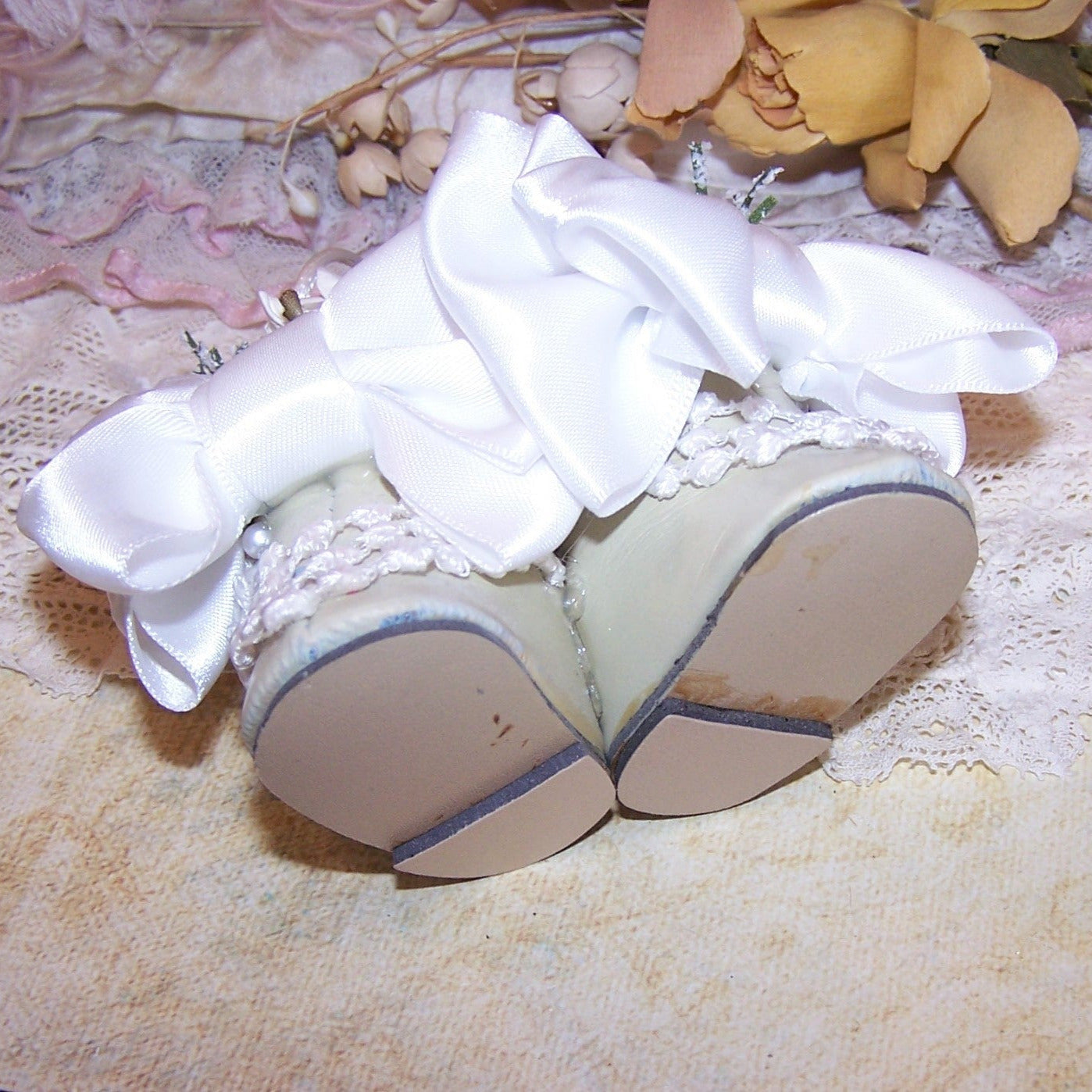 Wedding Gift or Table Favor - Decorated Doll Shoes in White