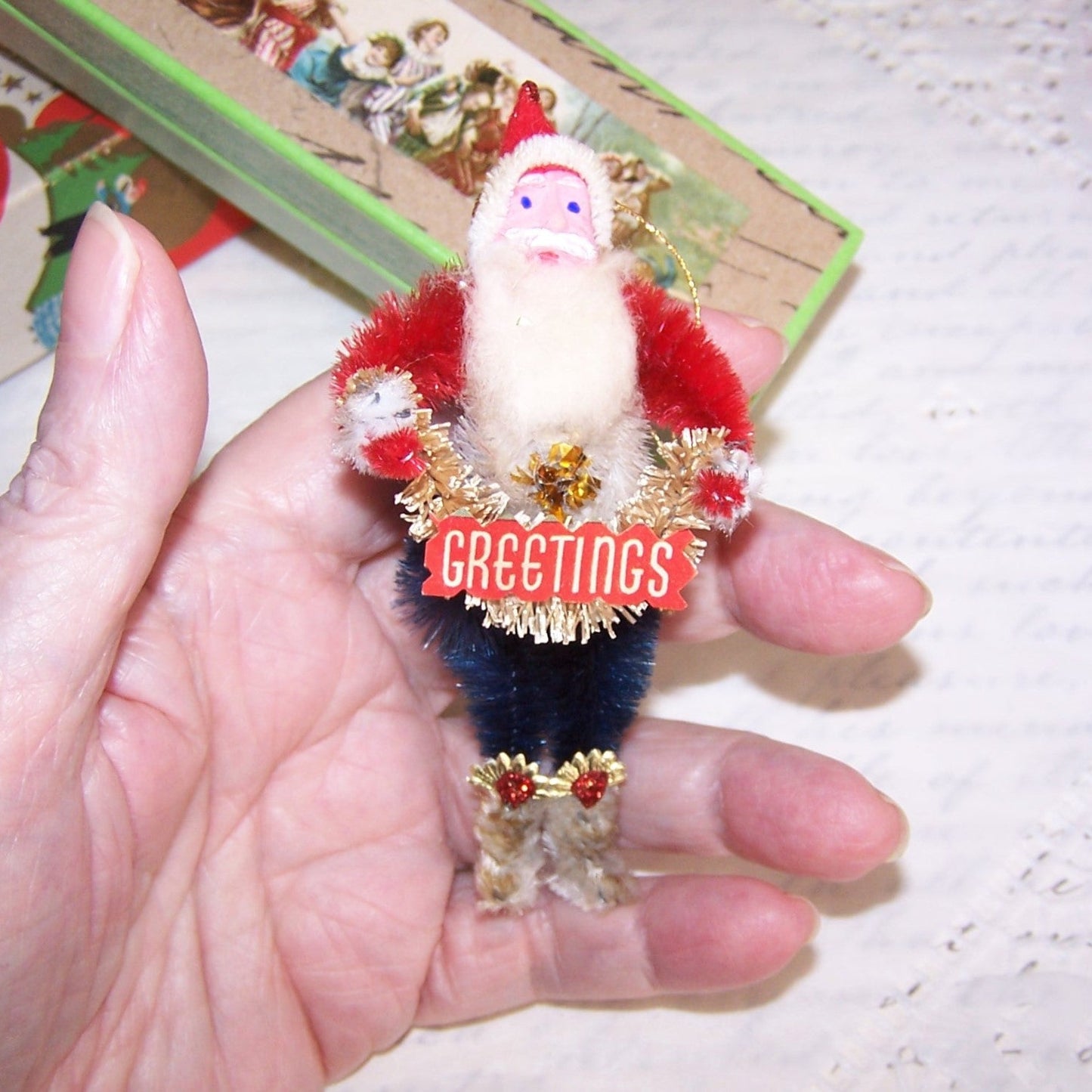 Patriotic Colors! Japan Clay Face Santa Claus Ornament | Greetings