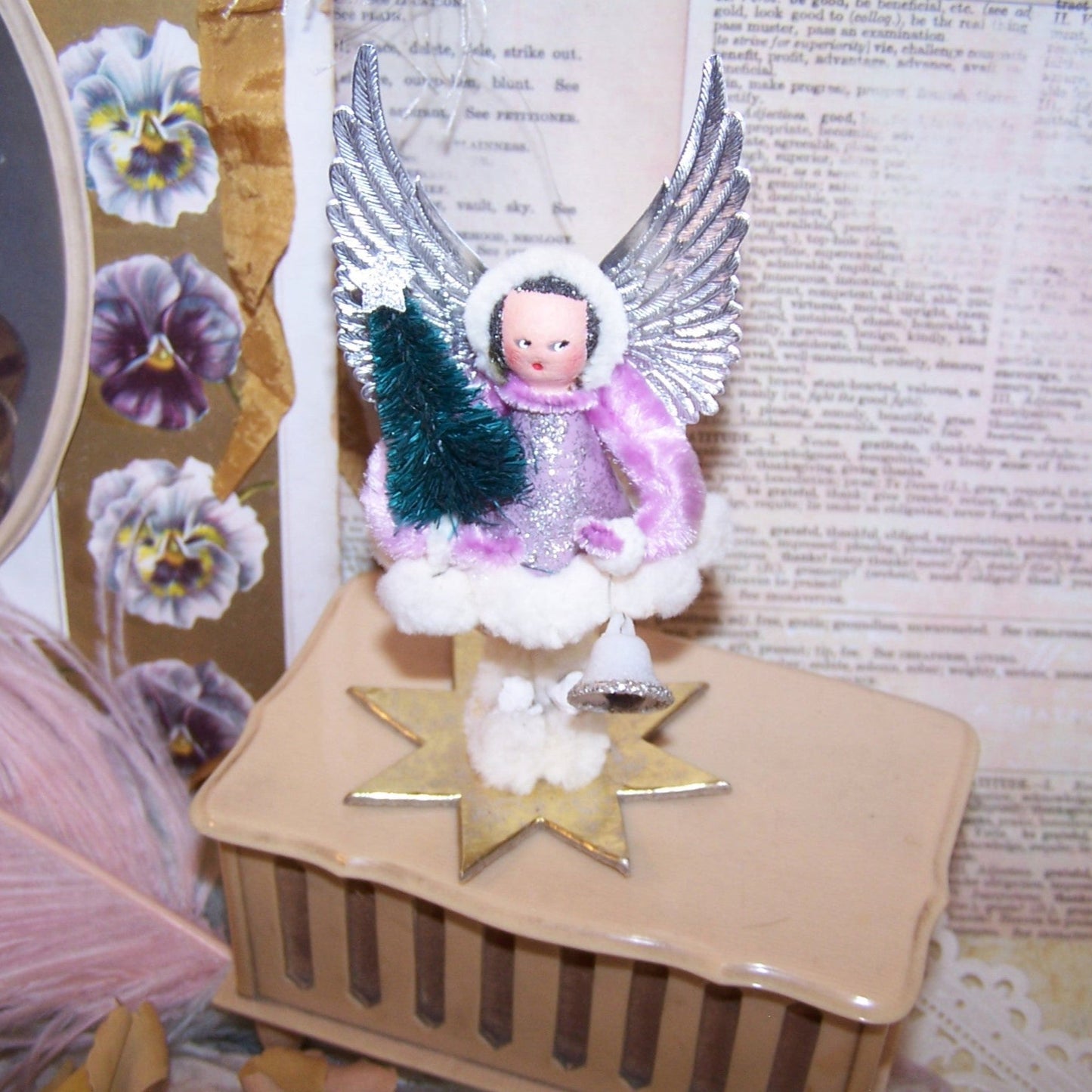 Upcycled West Germany Spun Cotton Christmas Ornament - Winter Angel