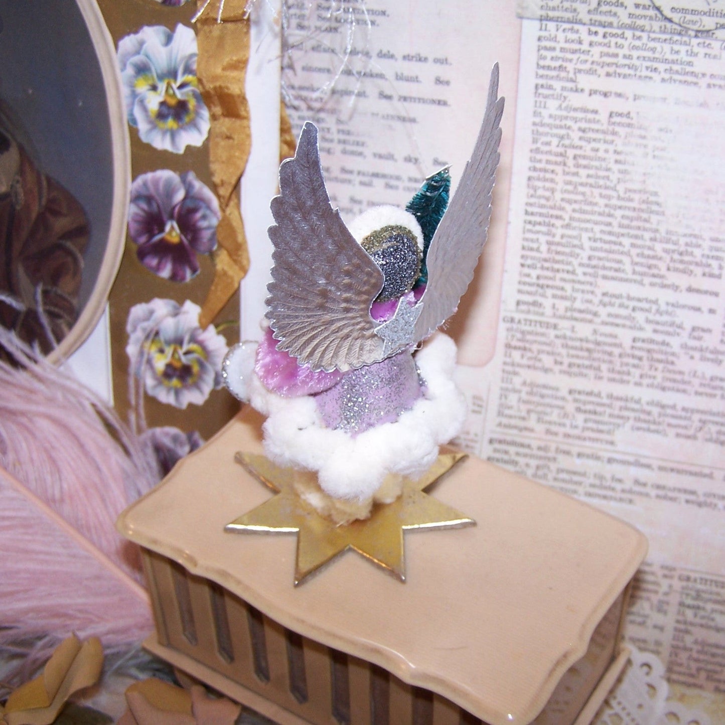 Upcycled West Germany Spun Cotton Christmas Ornament - Winter Angel