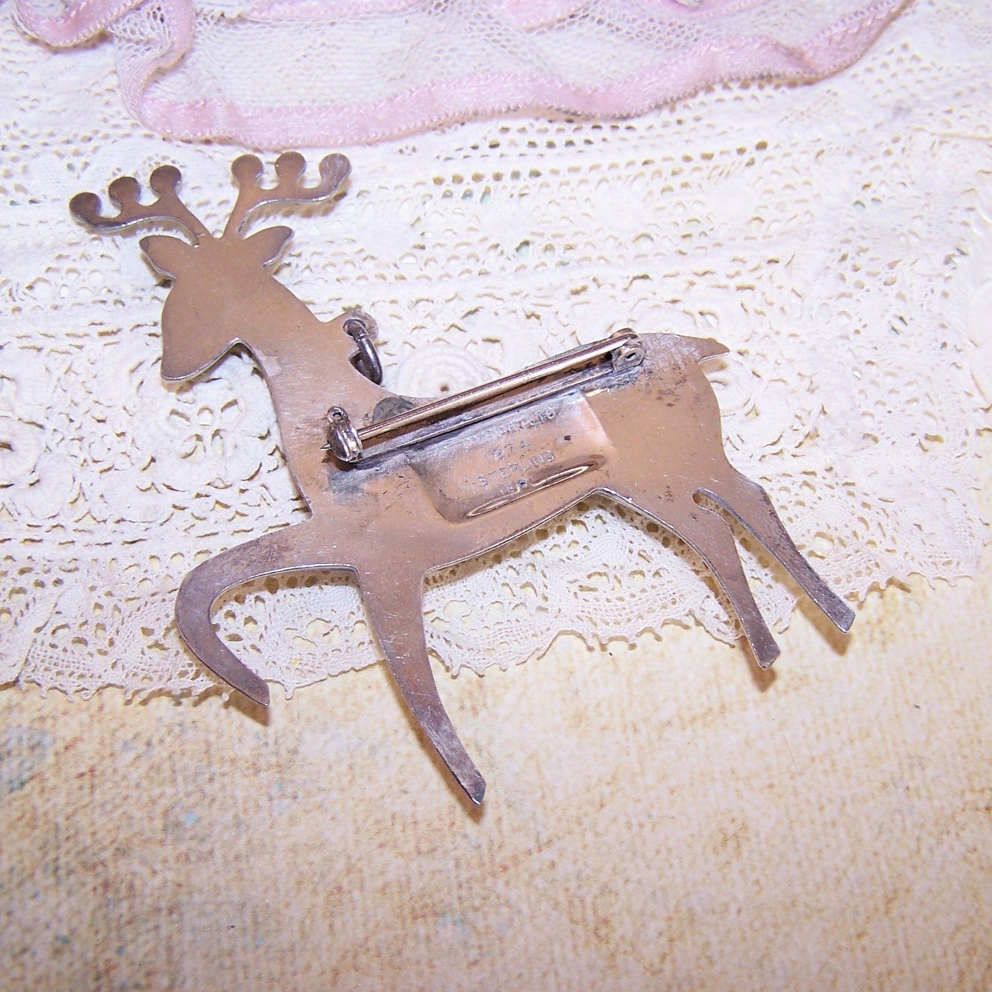 1974 ONEIDA Sterling Silver Pin Brooch - Cupid, One of Santa's Reindeer