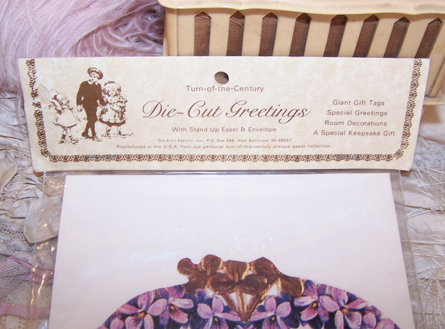 Unopened Old Print Factory Violets & Roses Greeting Card - Love's Token