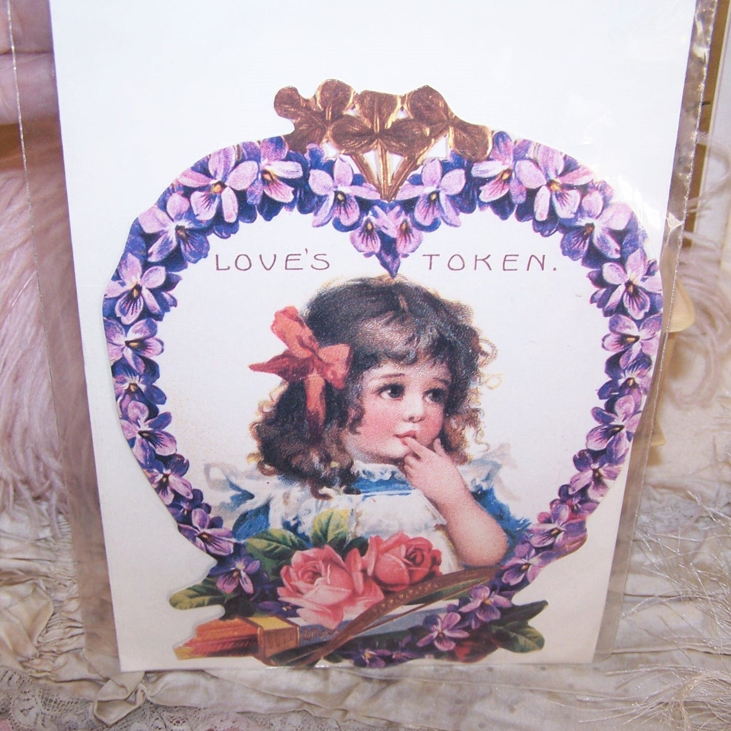 Unopened Old Print Factory Violets & Roses Greeting Card - Love's Token
