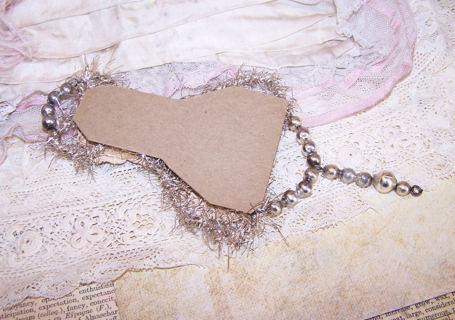 Victorian Revival Mercury Glass Bead & Tinsel Christmas Ornament - Lady in Lace Shawl