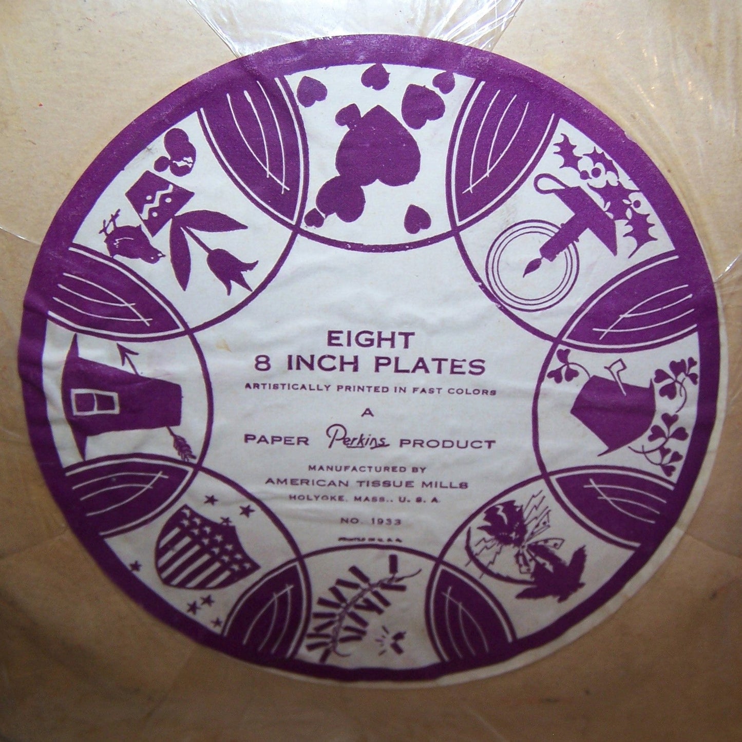 Art Deco Set/8 Packaged Halloween Paper Plates by Perkins - Black Cats & Pumpkins