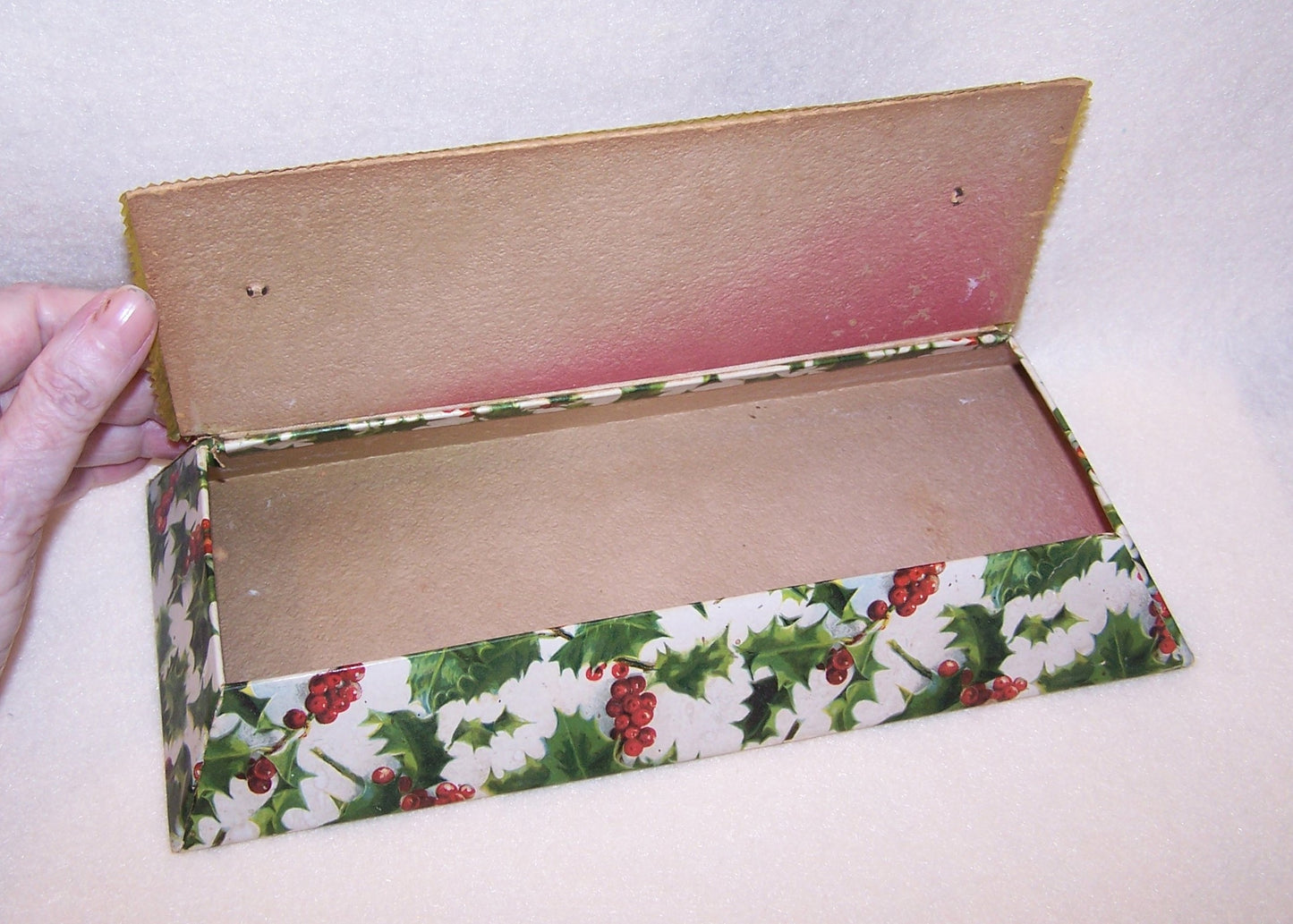 Art Nouveau Celluloid Christmas Gift Box for Gloves - Holly & Berries