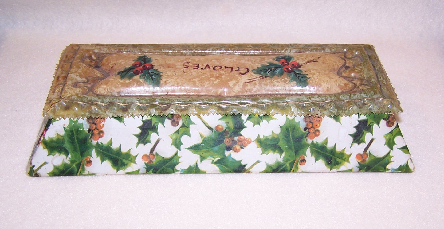 Art Nouveau Celluloid Christmas Gift Box for Gloves - Holly & Berries