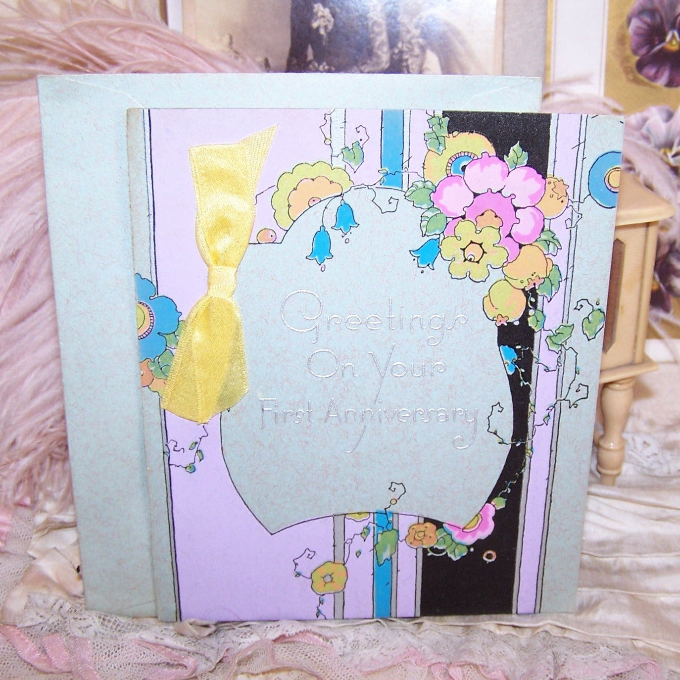 Unused ART DECO Greeting Card - Greetings on Your First Anniversary