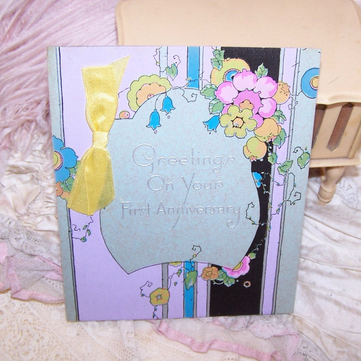 Unused ART DECO Greeting Card - Greetings on Your First Anniversary