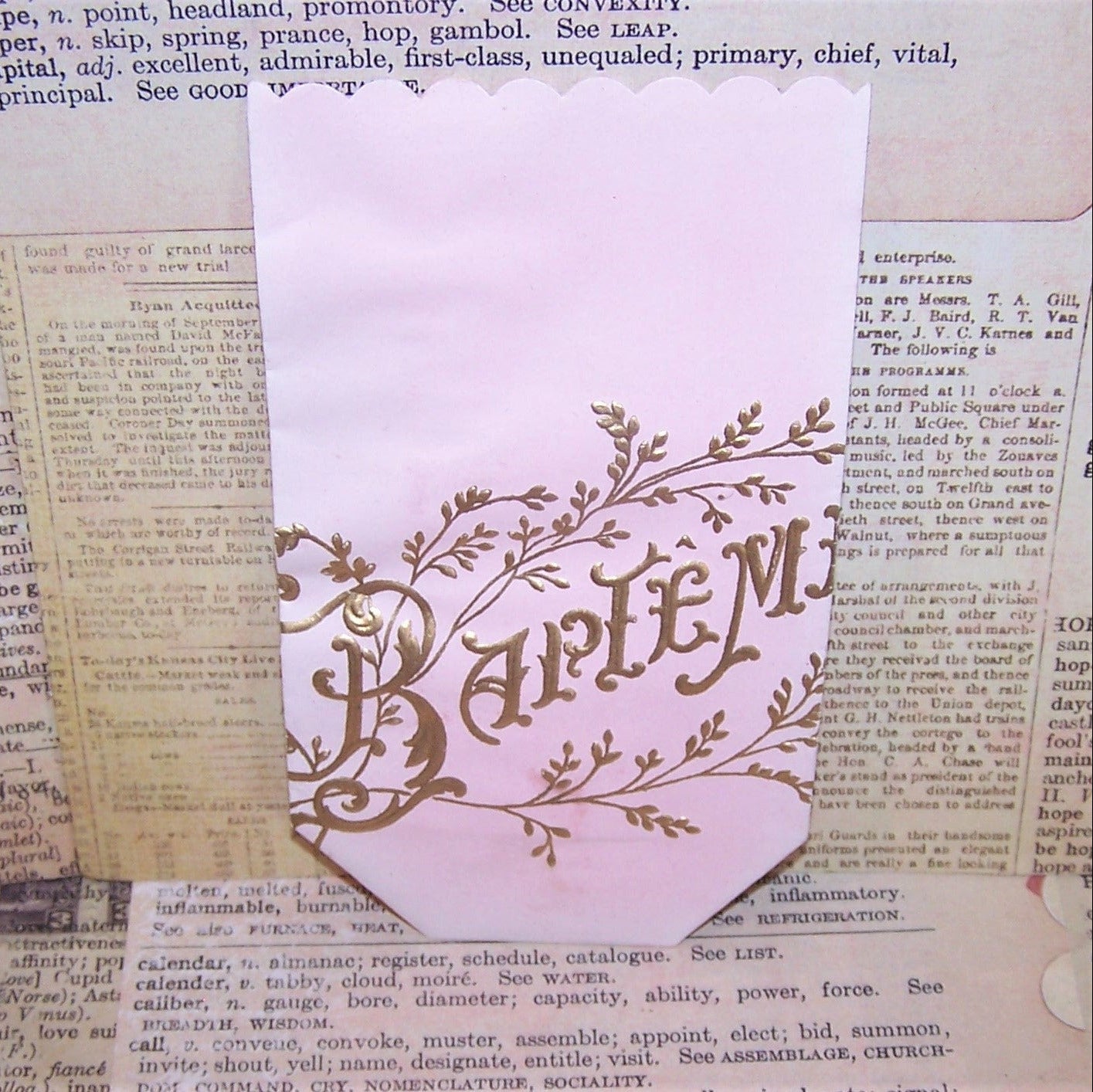 Trio Antique French Gold / Pink Paper Candy Bags for a Baptism