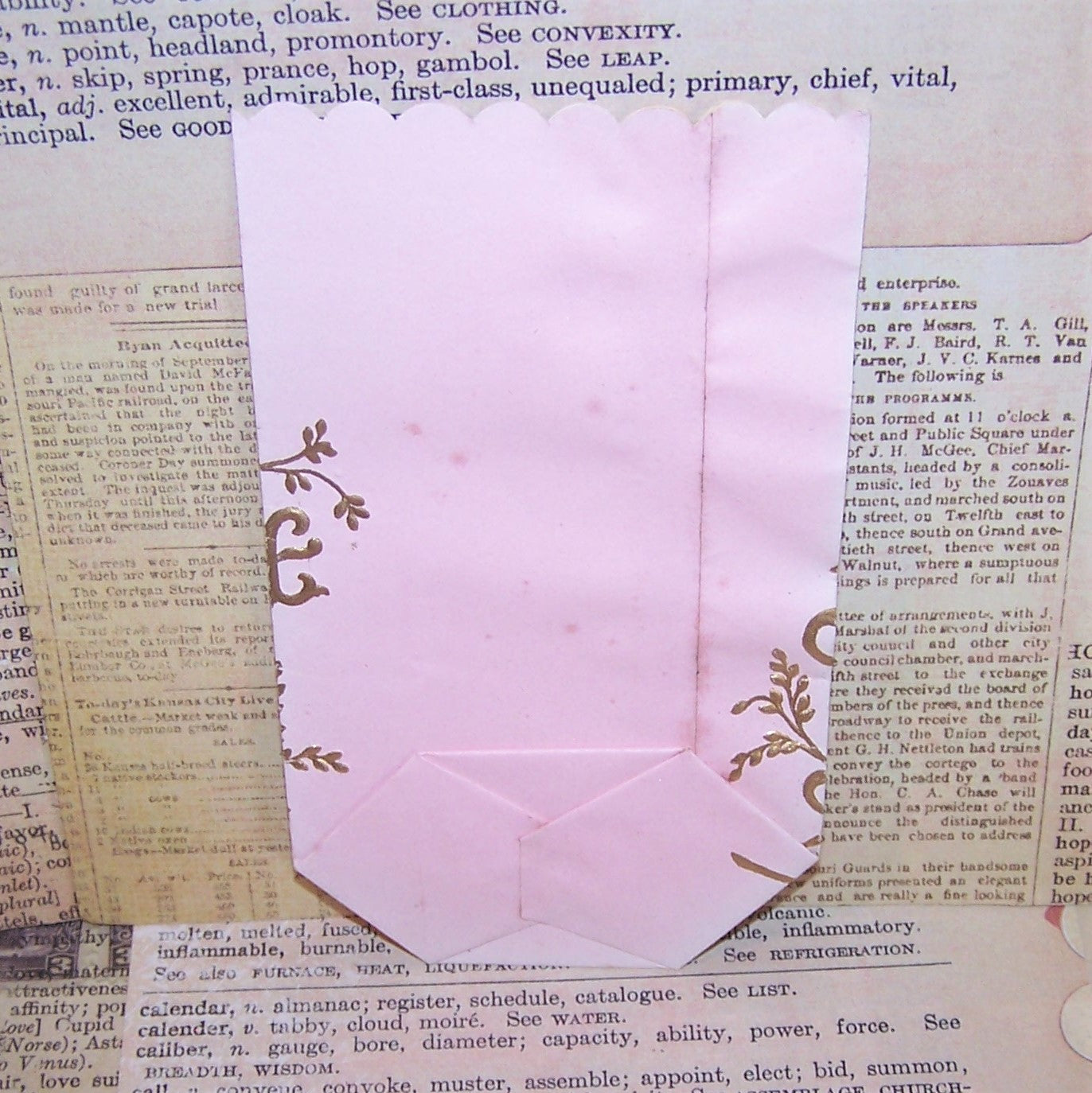 Trio Antique French Gold / Pink Paper Candy Bags for a Baptism