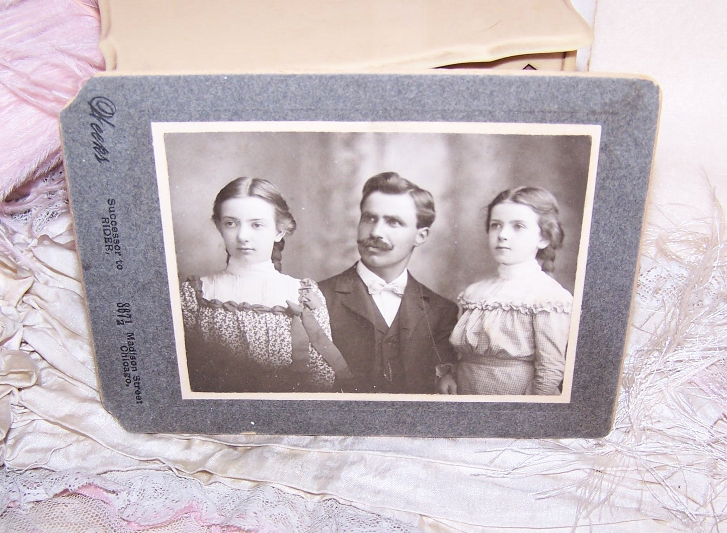 Antique Cabinet Card Photograph - Dapper Father & His Daughters