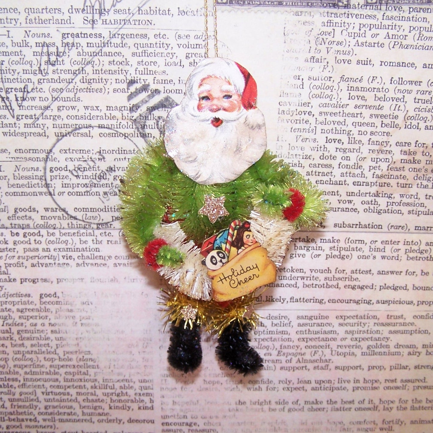 Chenille Christmas Ornament - Santa Claus Carrying Christmas Wreath