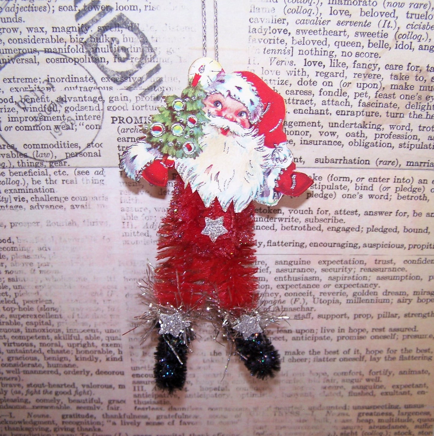 Mixed Media Christmas Ornament - Santa Claus Carrying Christmas Tree