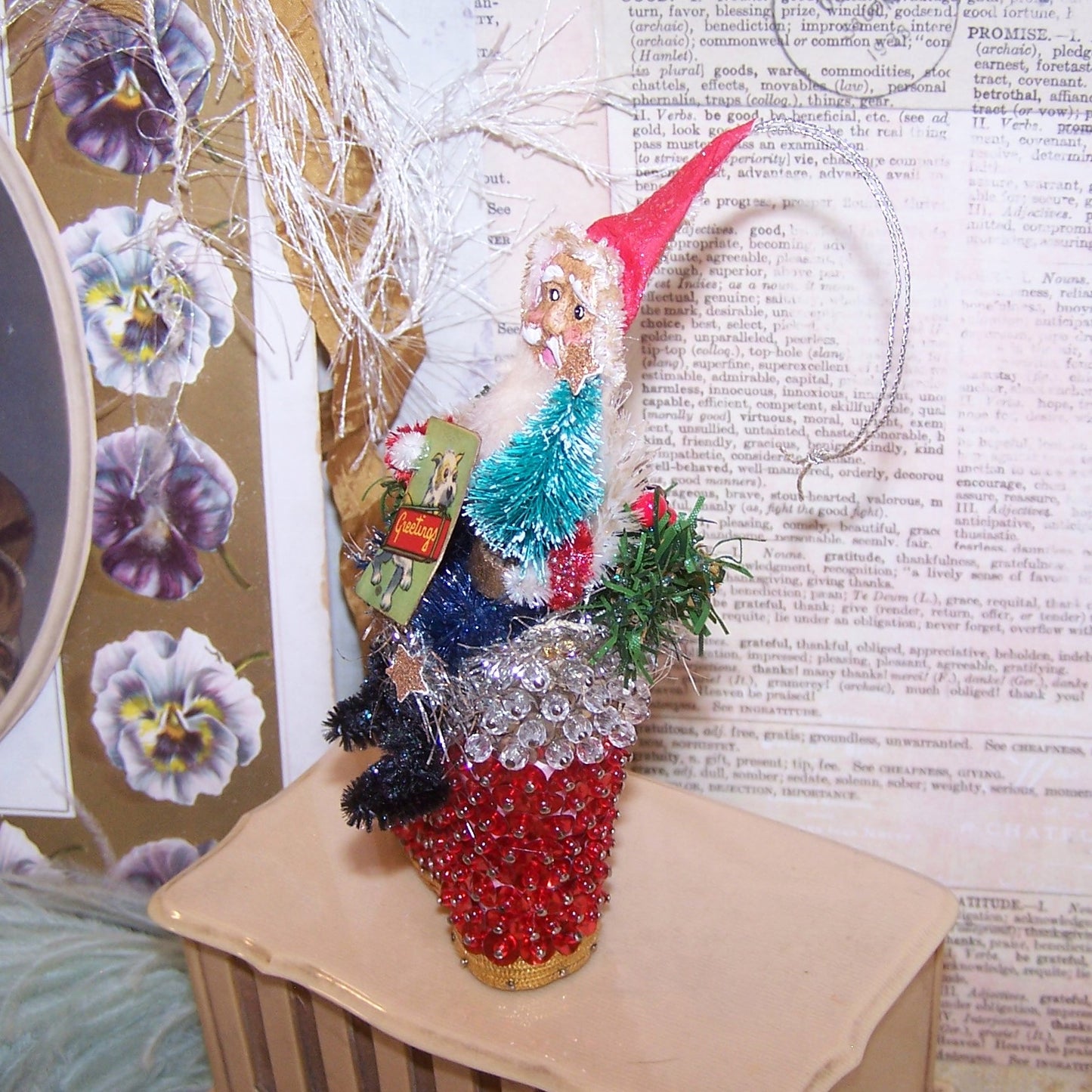 OOAK Mixed Media Christmas Ornament | RW&B Santa Claus - GREETINGS
